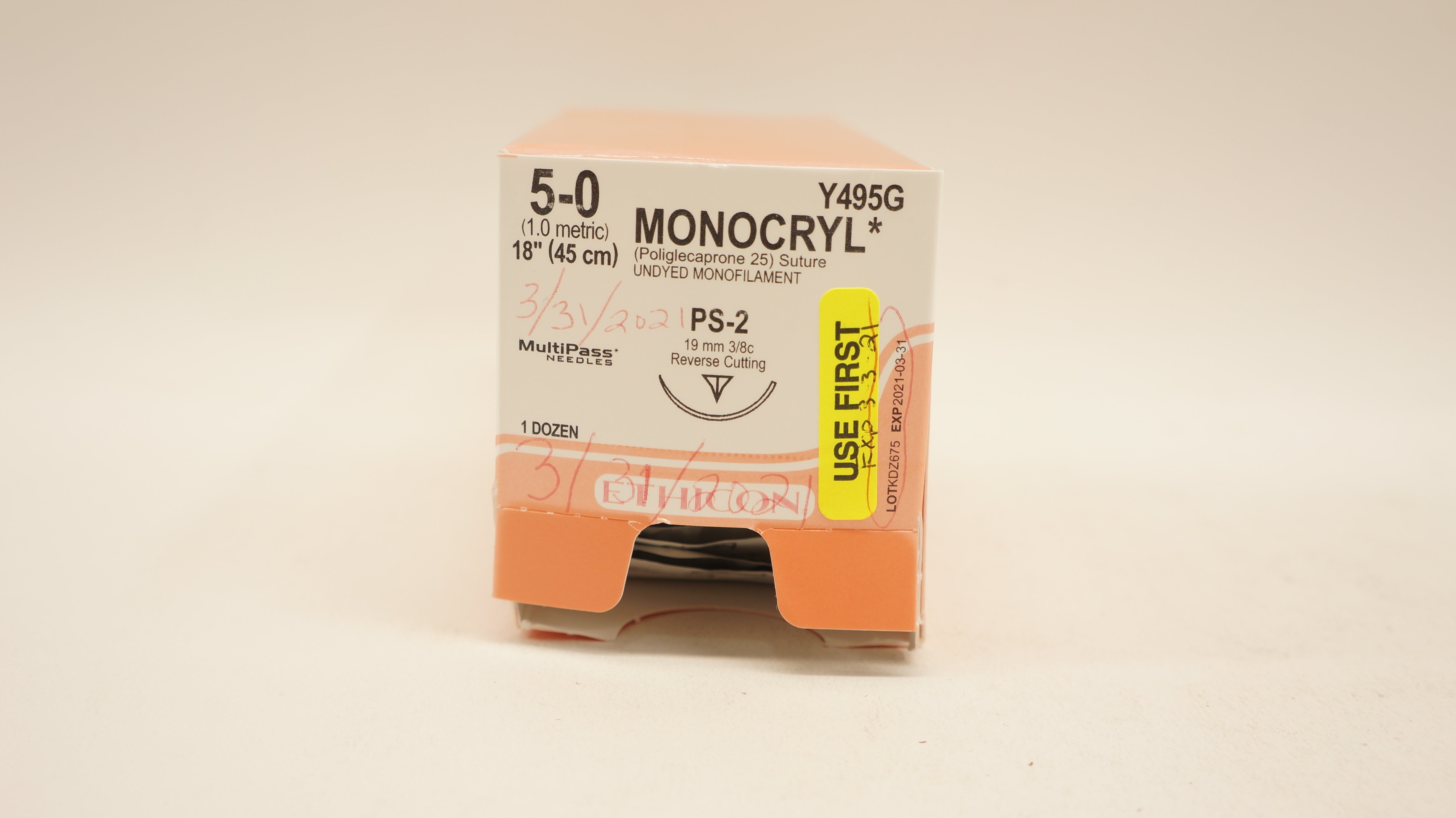 Ethicon Y495G 5-0 MONOCRYL, PS-2, 19mm 3/8c, 18inch (x) - Box of 10