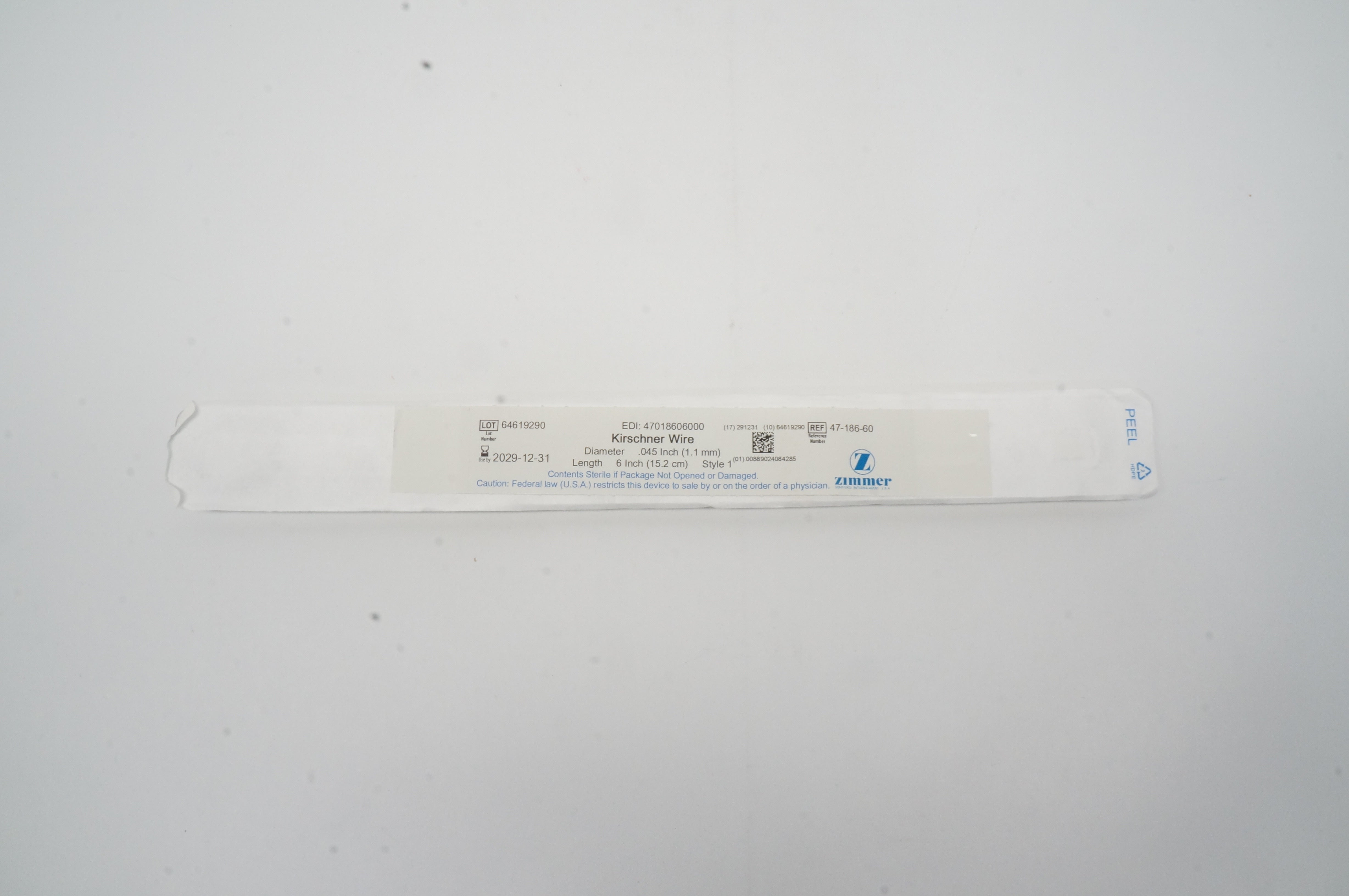 Zimmer 47-186-60 Kirschner Wire .045inch x 6inch, Style 1