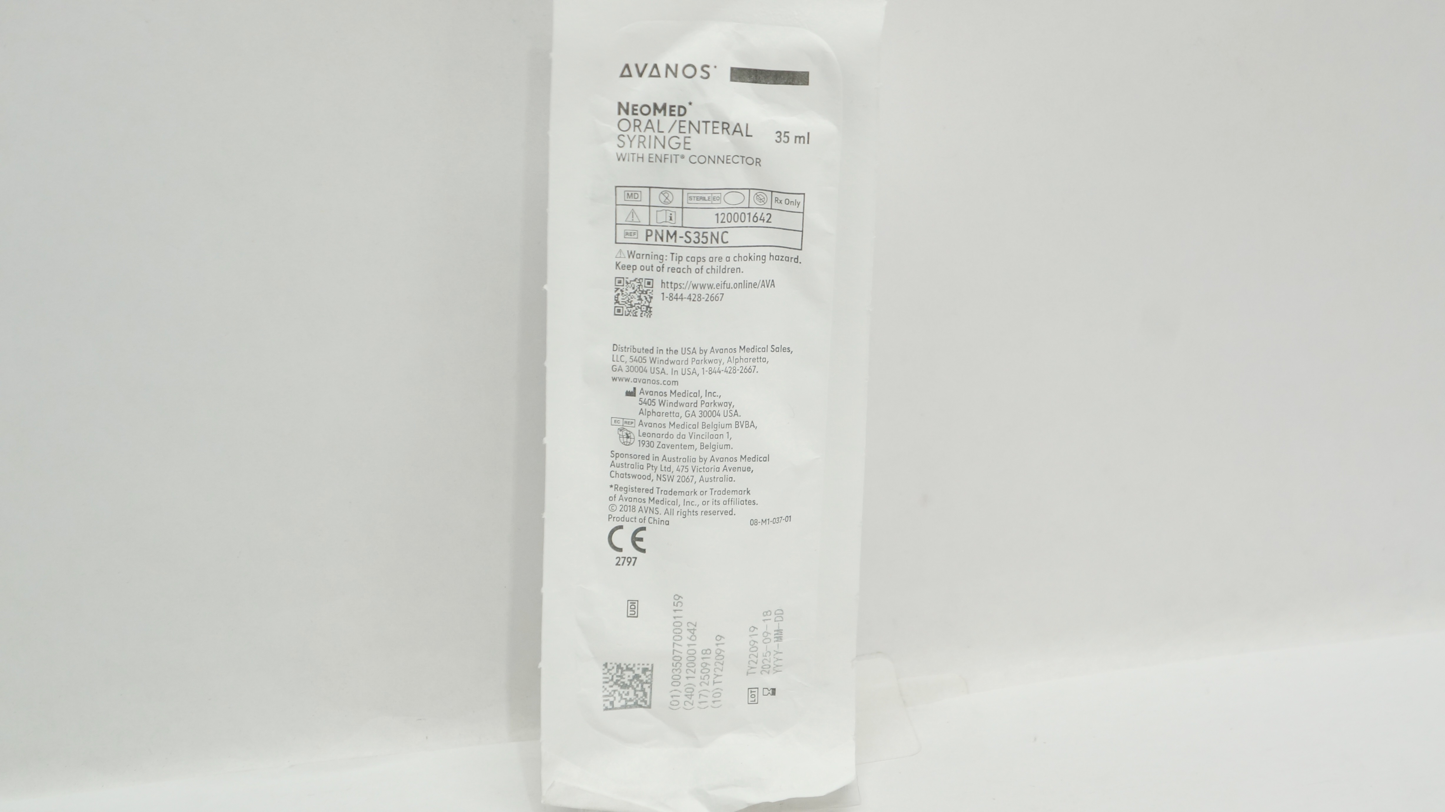 Avanos PNMS35NC NeoMed Oral/Enteral Syringe with ENFIT Connector 35mL