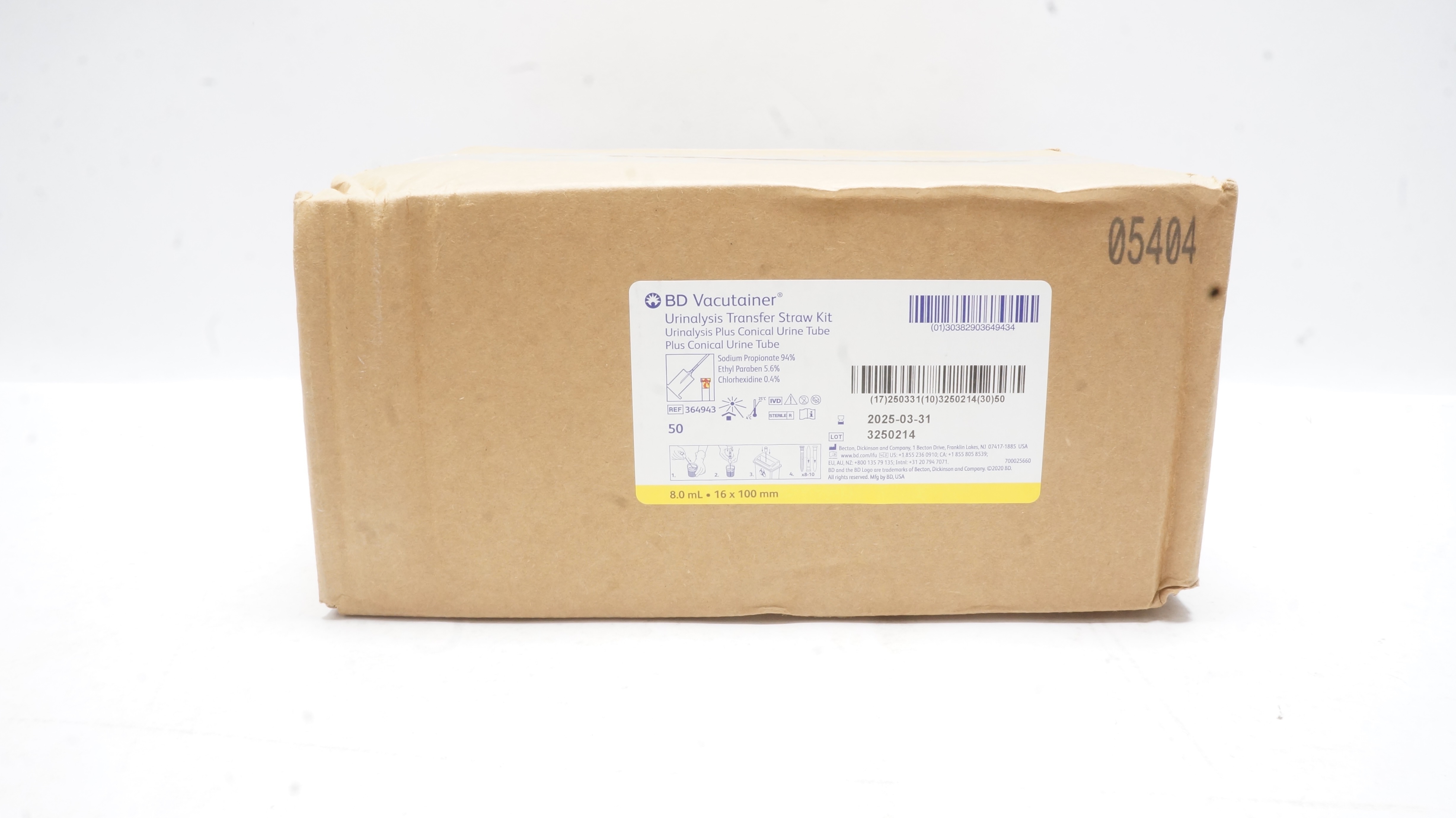 BD Vacutainer 364943 Urinalysis Transfer Straw Kit 8.0ml, 16 x 100 - Box of 50