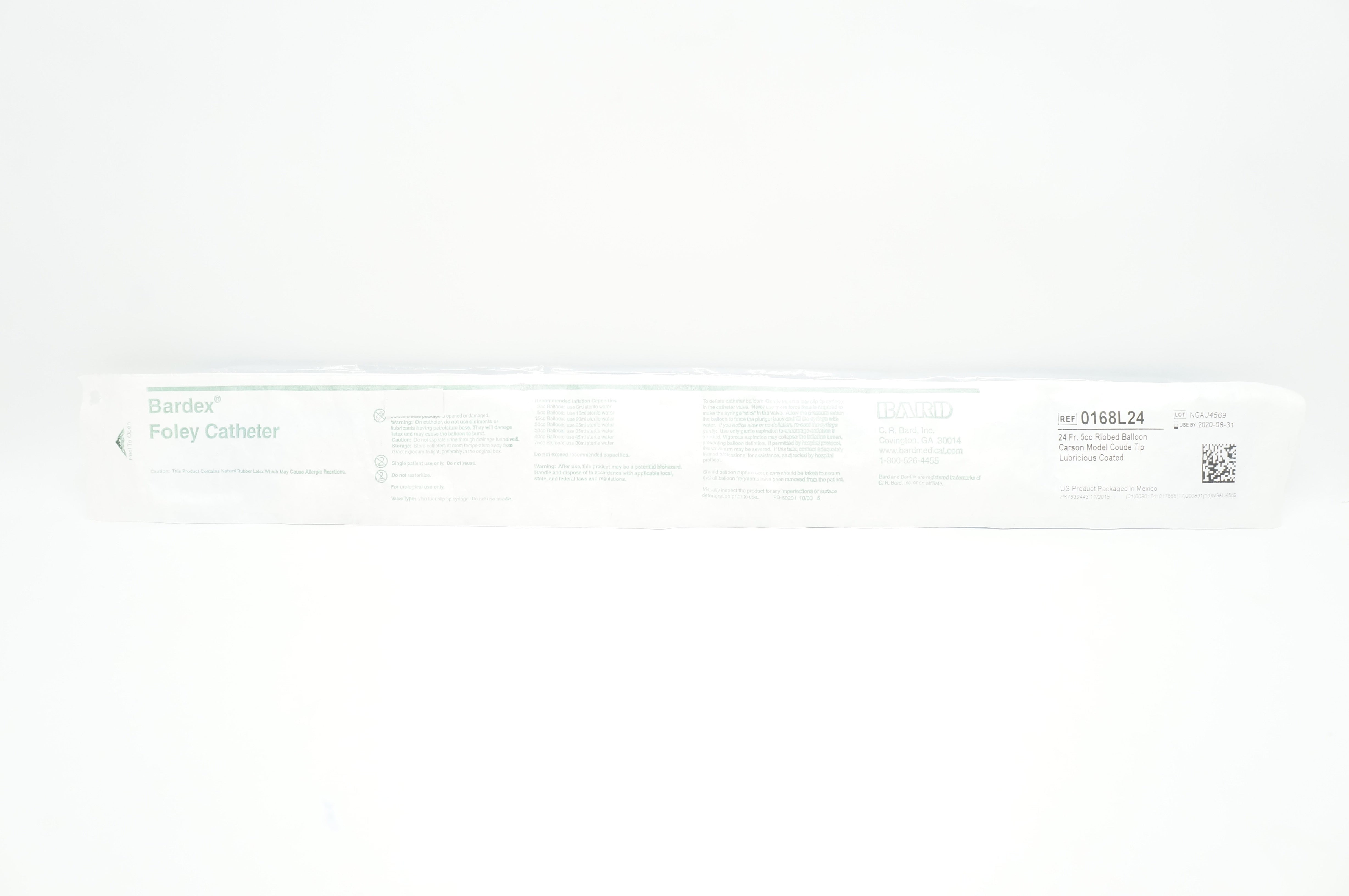 Bard 0168L24 Foley Cath. Ribbed Balloon 24Fr. 5cc Ribbed Balloon (x)