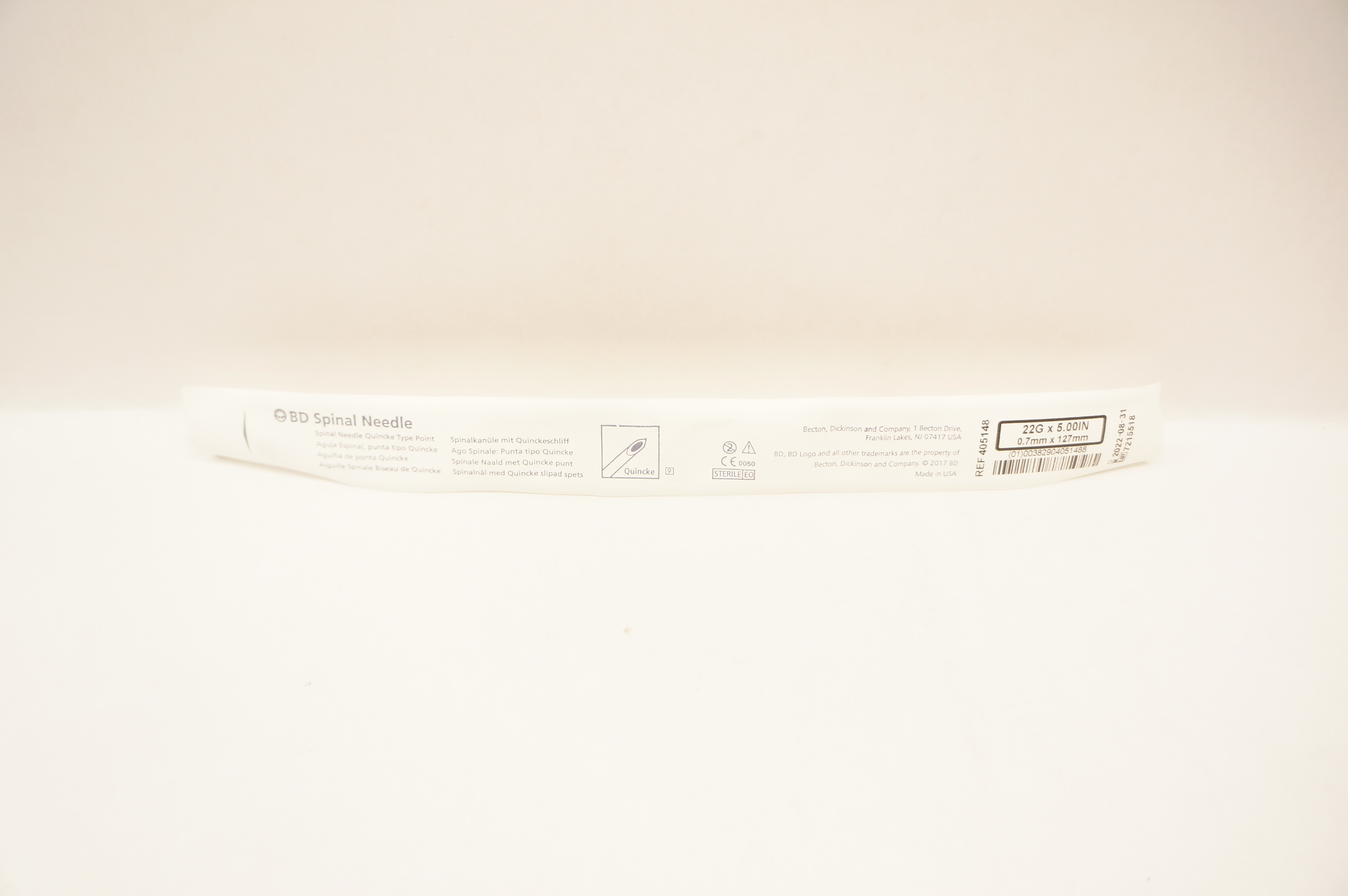 BD 405148 Spinal Ndle Quincke Type Point 22GA x 5.00inch (x)