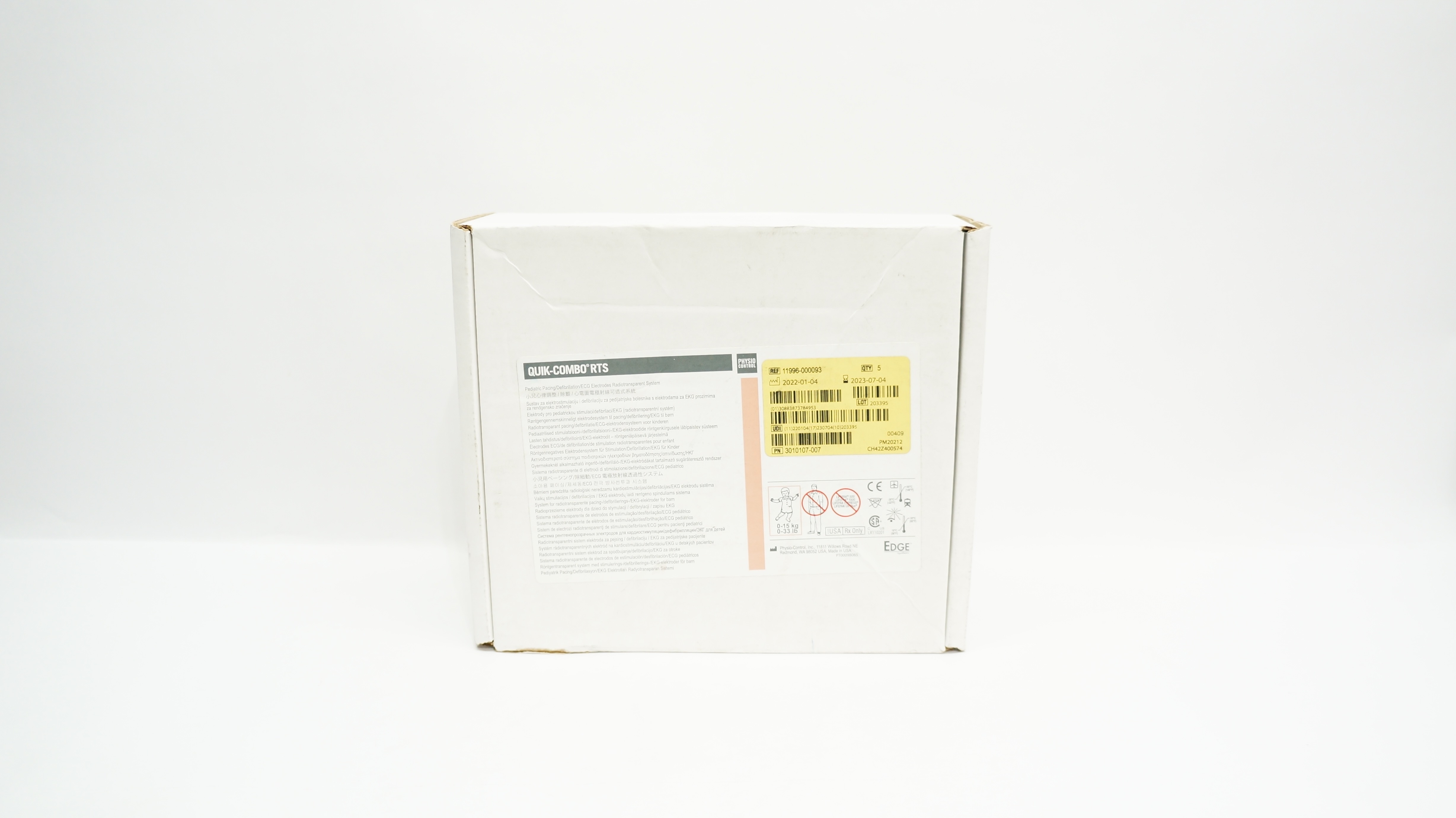 Physio Control 11996-000093 Quik-Combo RTS, ECG Electrodes 0-33lbs - Box of 2