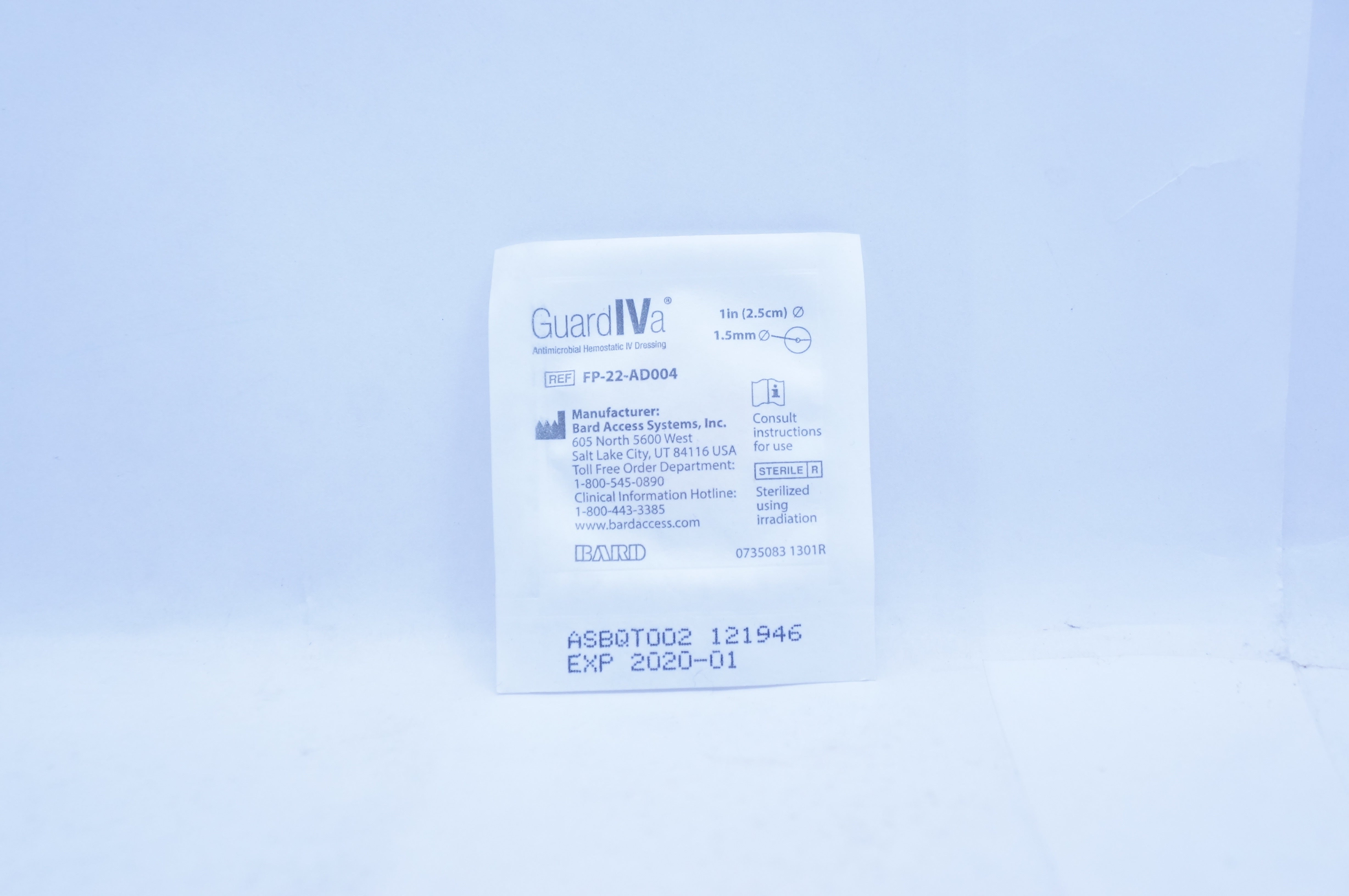 Bard FP-22-AD004 GuardIVa Antimicrobial Hemostatic IV Dressing 1inch x 1.5mm (x)