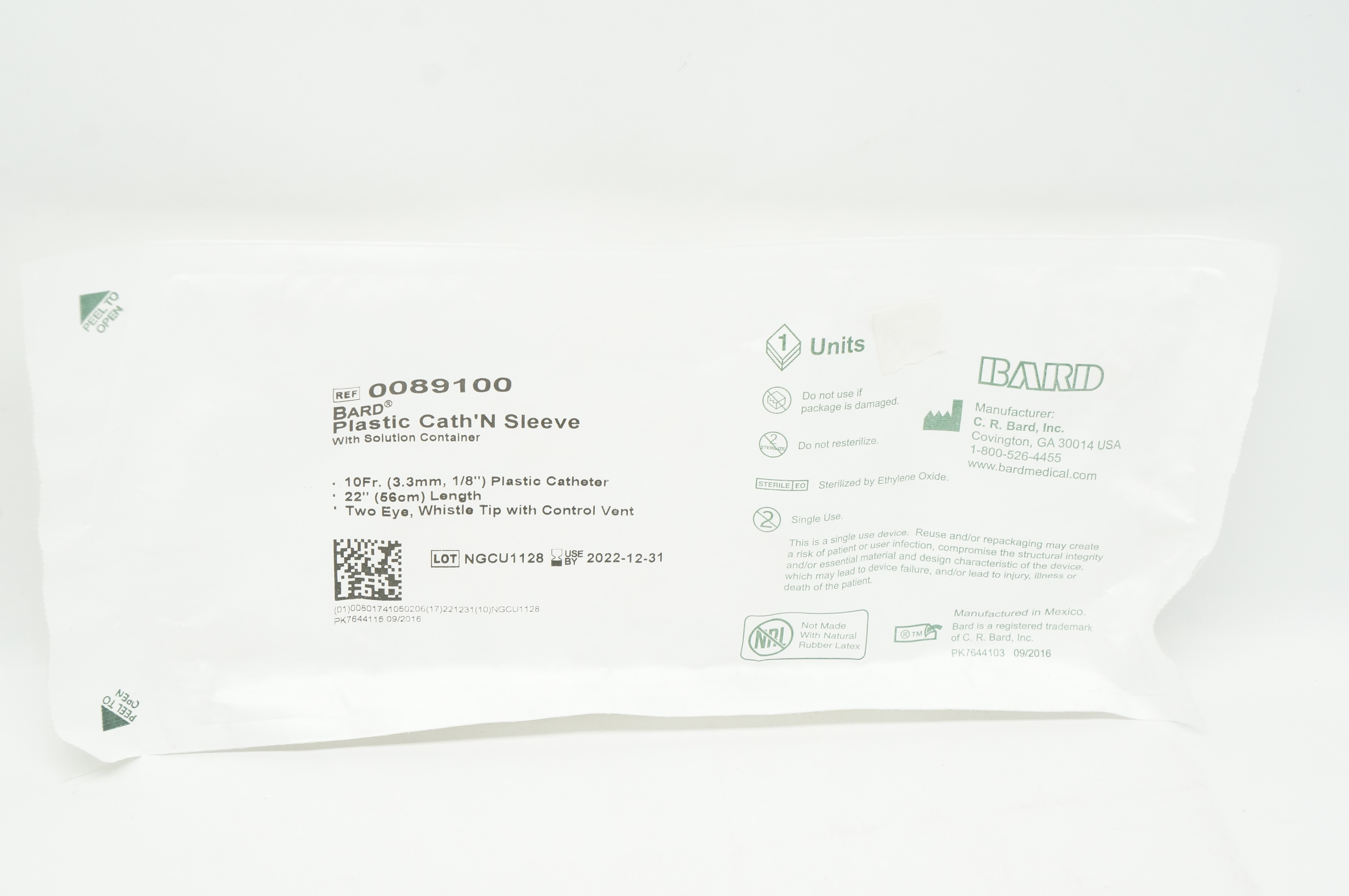 Bard 0089100 Plastic Cath'N Sleeve with Solution Container 10Fr x 22 inch (x)