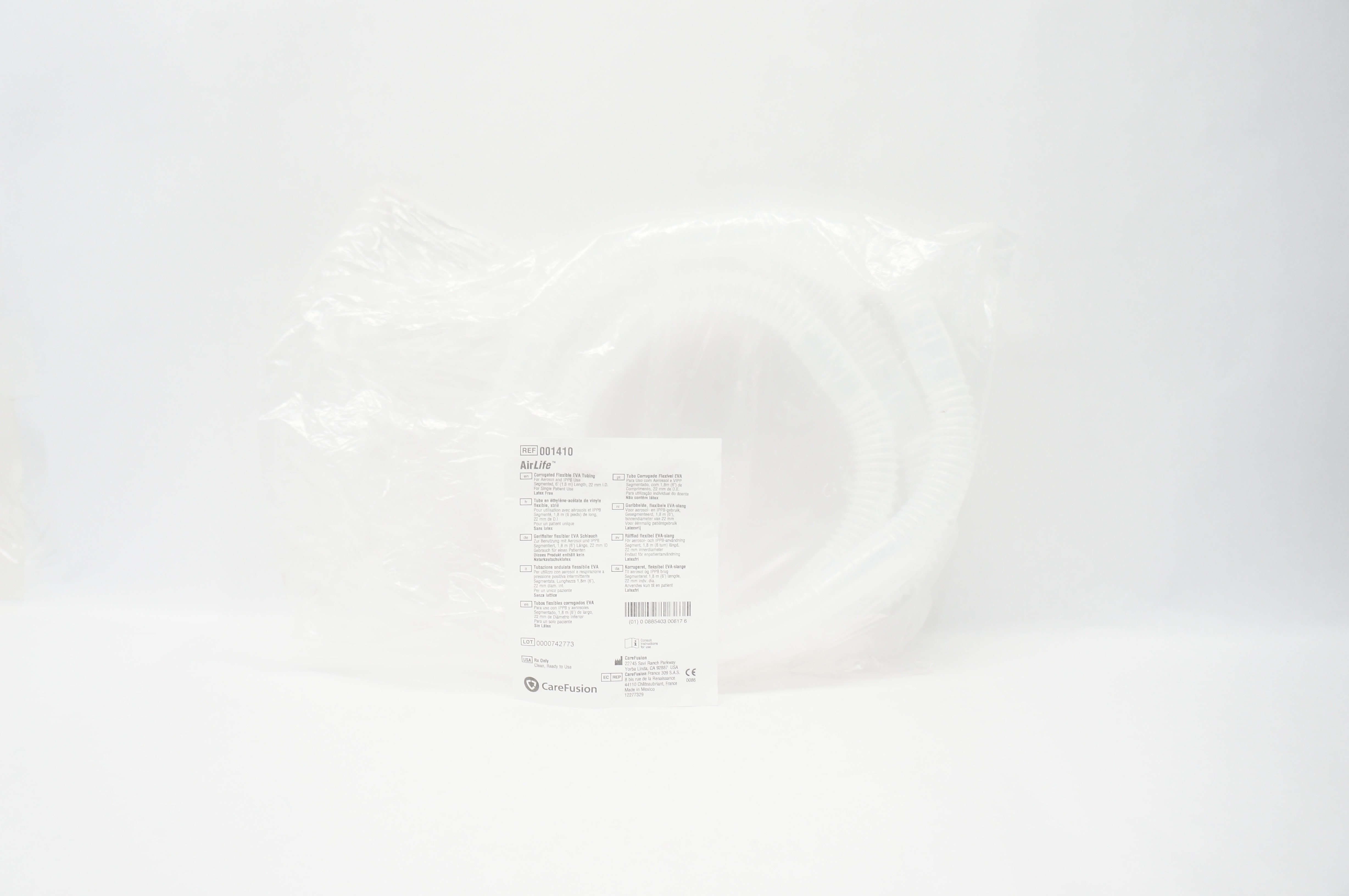 CareFusion 001410 AirLife Corrugated Flexible EVA Tubing 6ft x 22mm ID