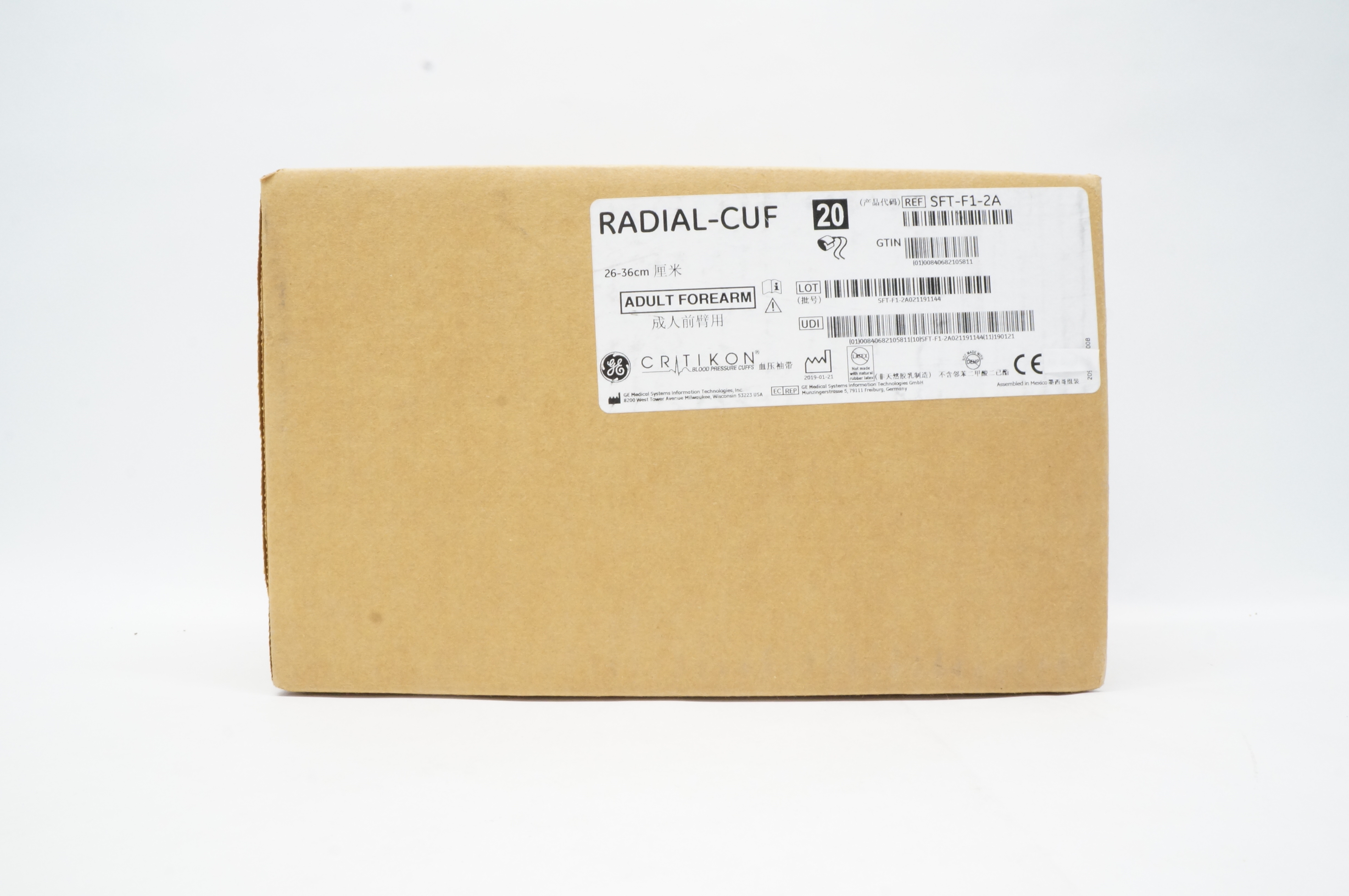 GE Medical SFT-F1-2A Critikon Blood Pressure Cuff Radial-Cuf 26-36cm - Box of 20
