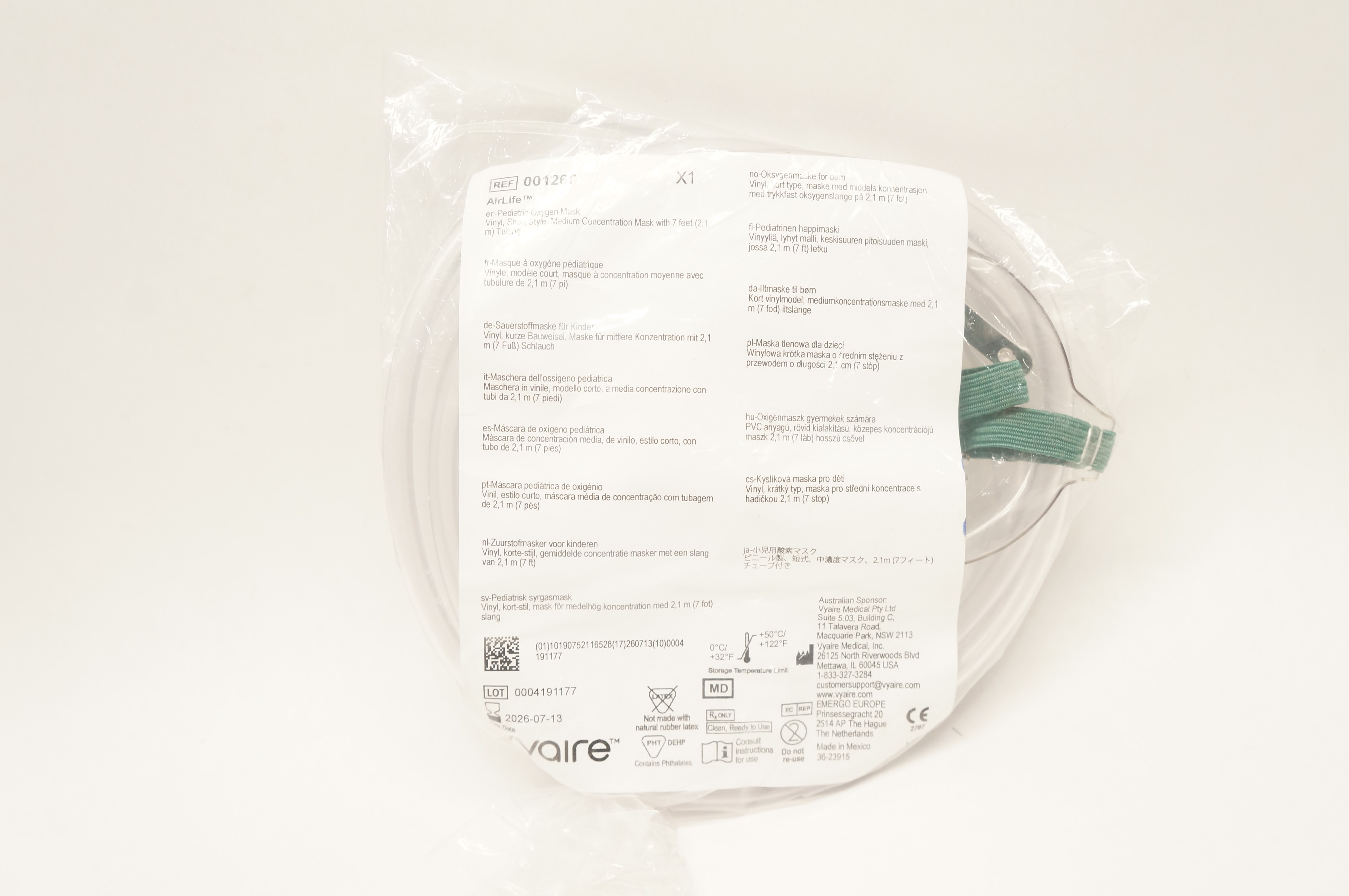 Vyaire 001260 AirLife Pediatric Oxygen Mask Vinyl Short Style