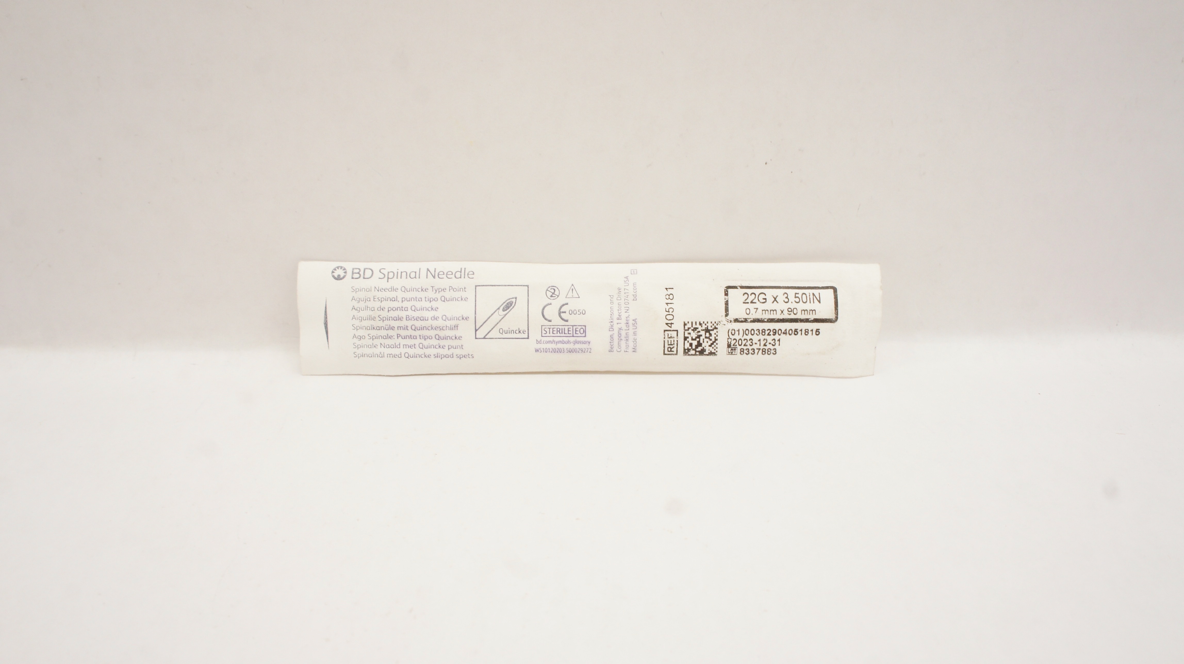 BD 405181 Becton Spinal Ndle Quincke Type Point 22G x 3.50inch