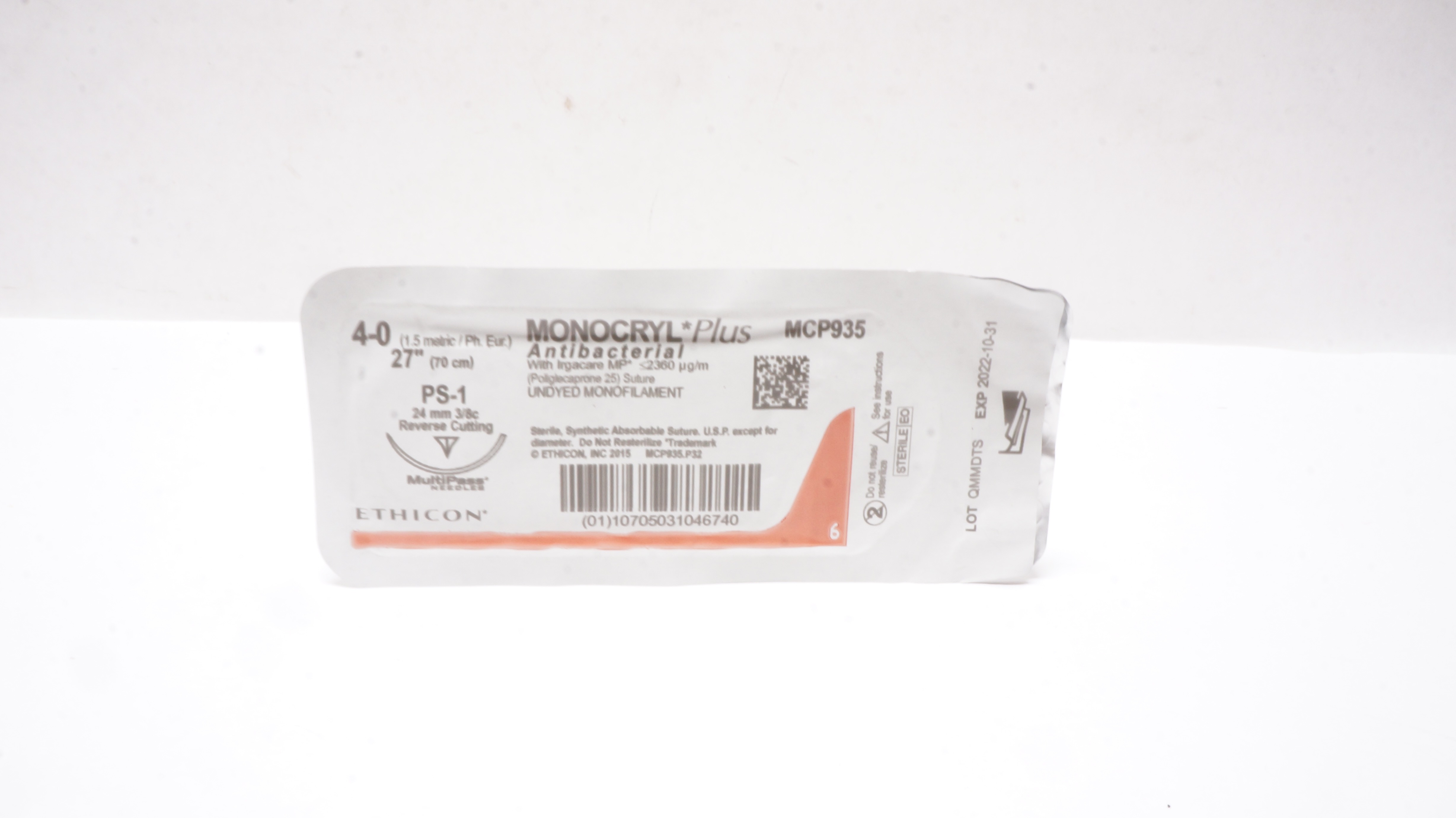 Ethicon MCP935 4-0 MONOCRYL Plus Stre PS-1 24mm 3/8c Reverse Cutting 27inch (x)