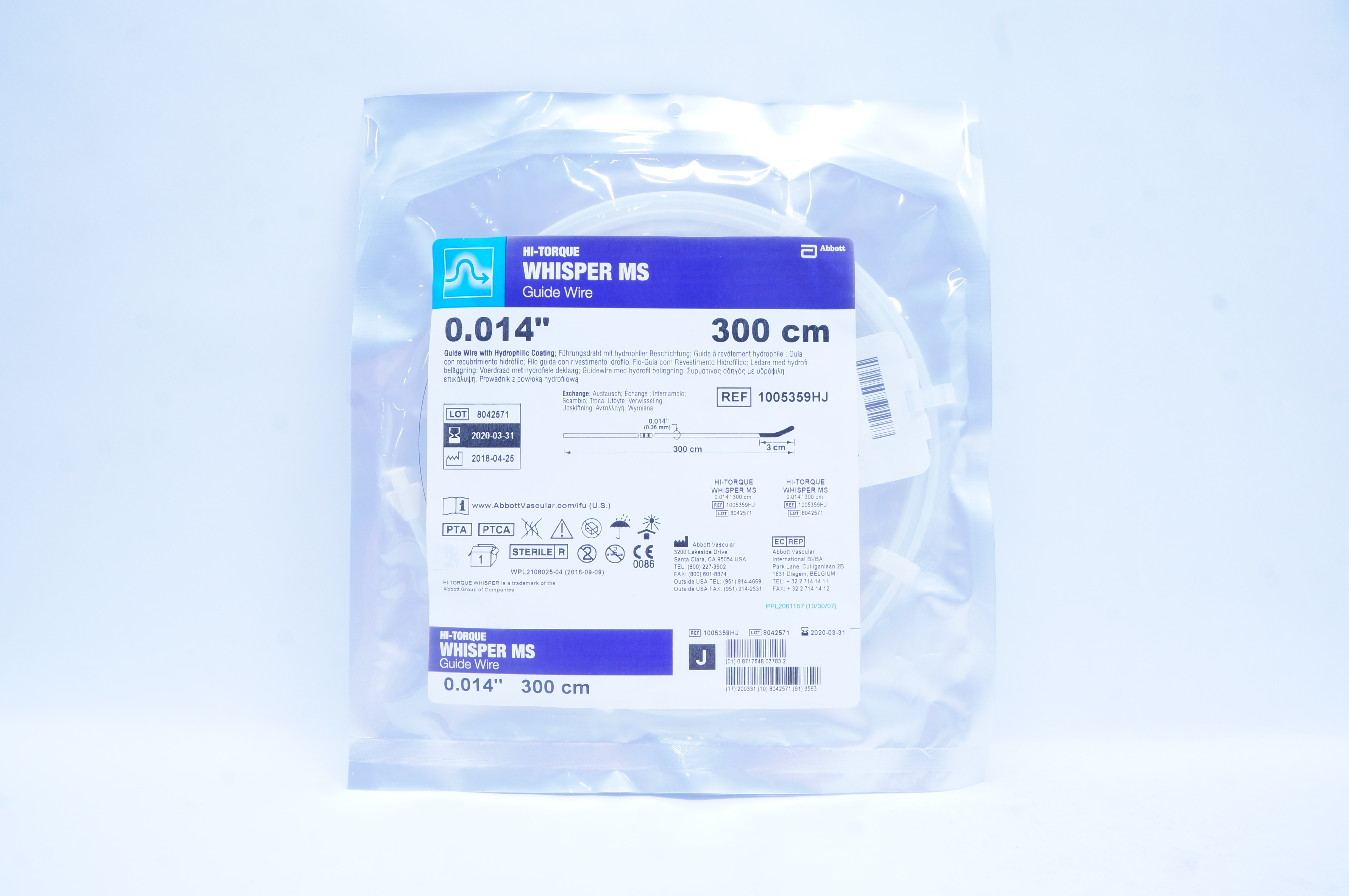 Abbott 1005359HJ Hi-Torque Whisper MS Guide Wire 0.014inch x 300cm (x)