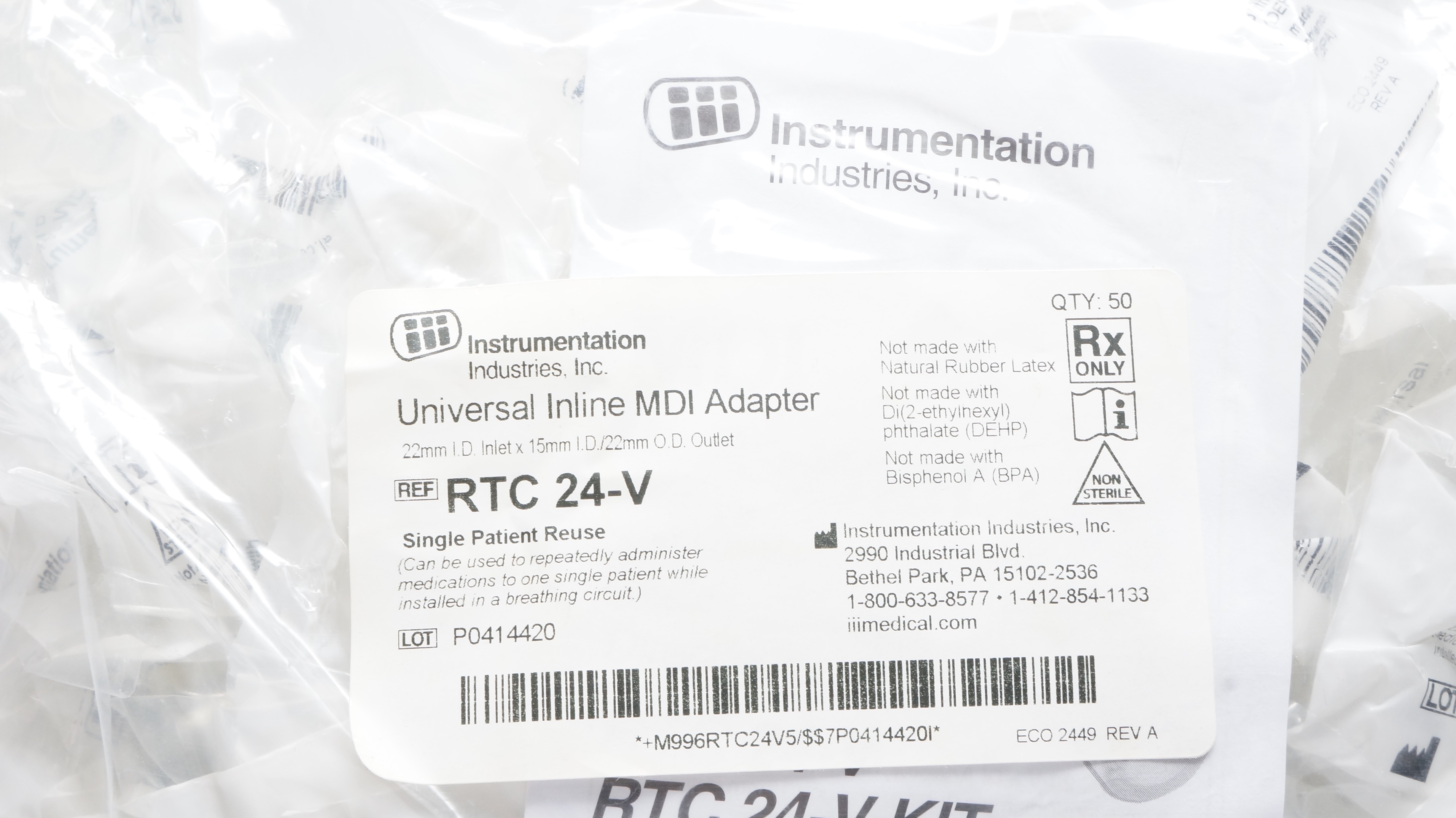 Instrumentation Industries RTC24-V Universal Inline MDI Adapter 22mm ...