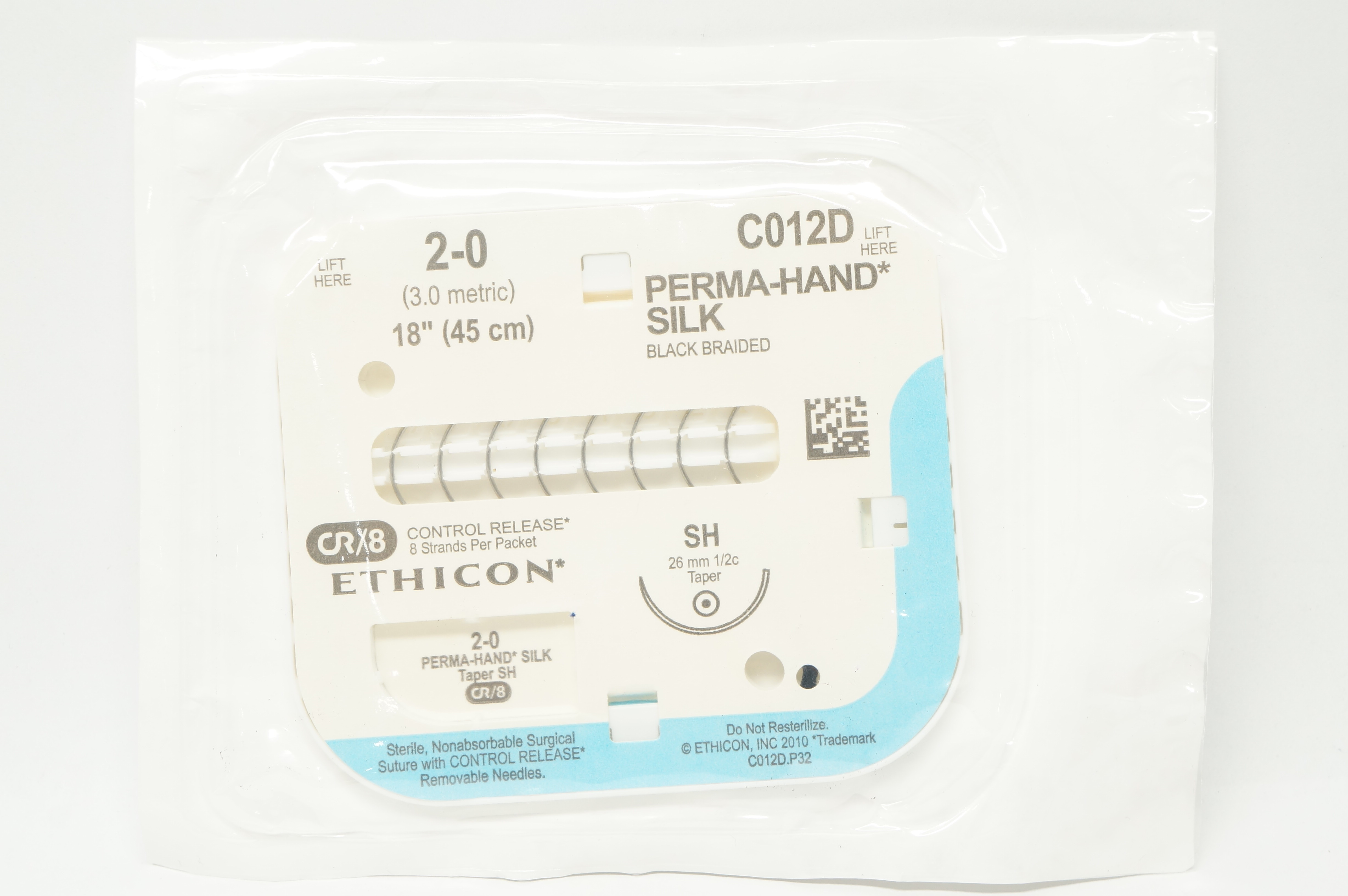 Ethicon C012D 2-0 PERMA-HAND SILK, SH, 26mm 1/2c Taper, 18inch
