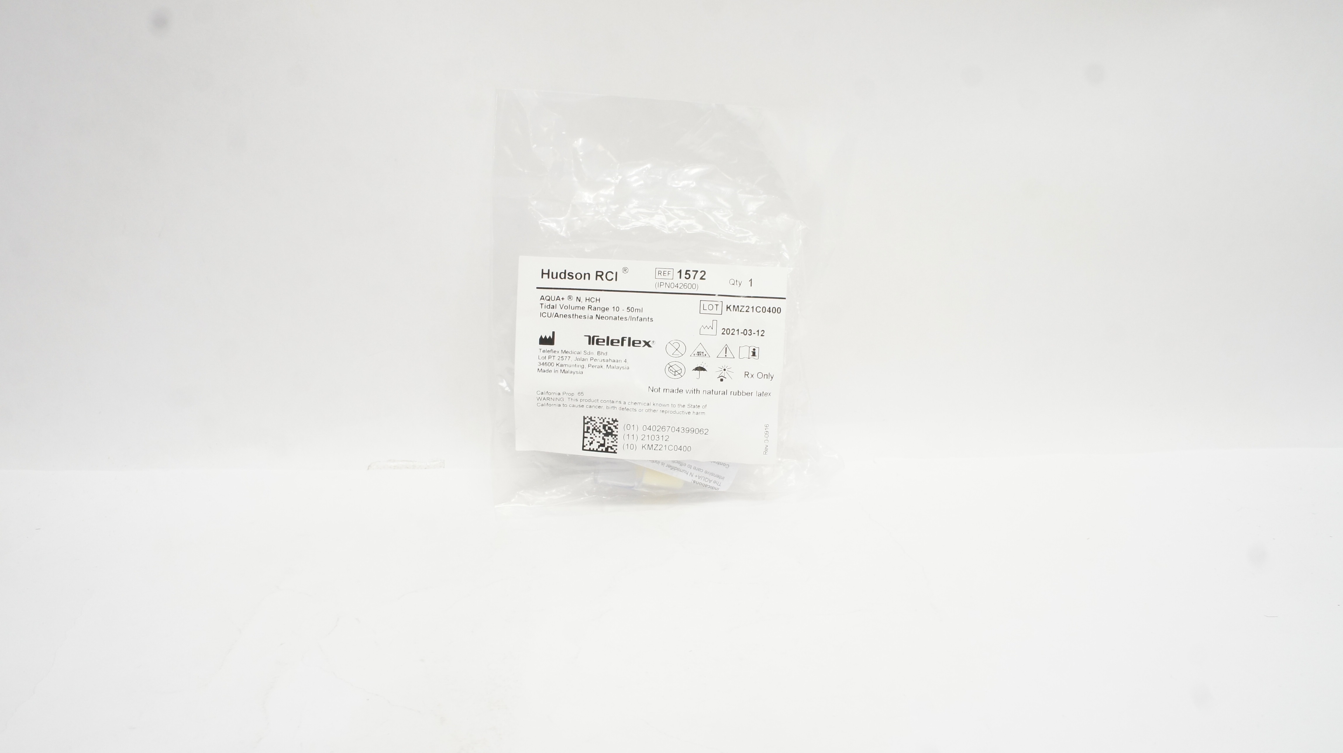 Teleflex Humidifier Teleflex 1572 Hudson RCI Aqua+ N, Hygroscopic Condenser Humidifier 10-50ml