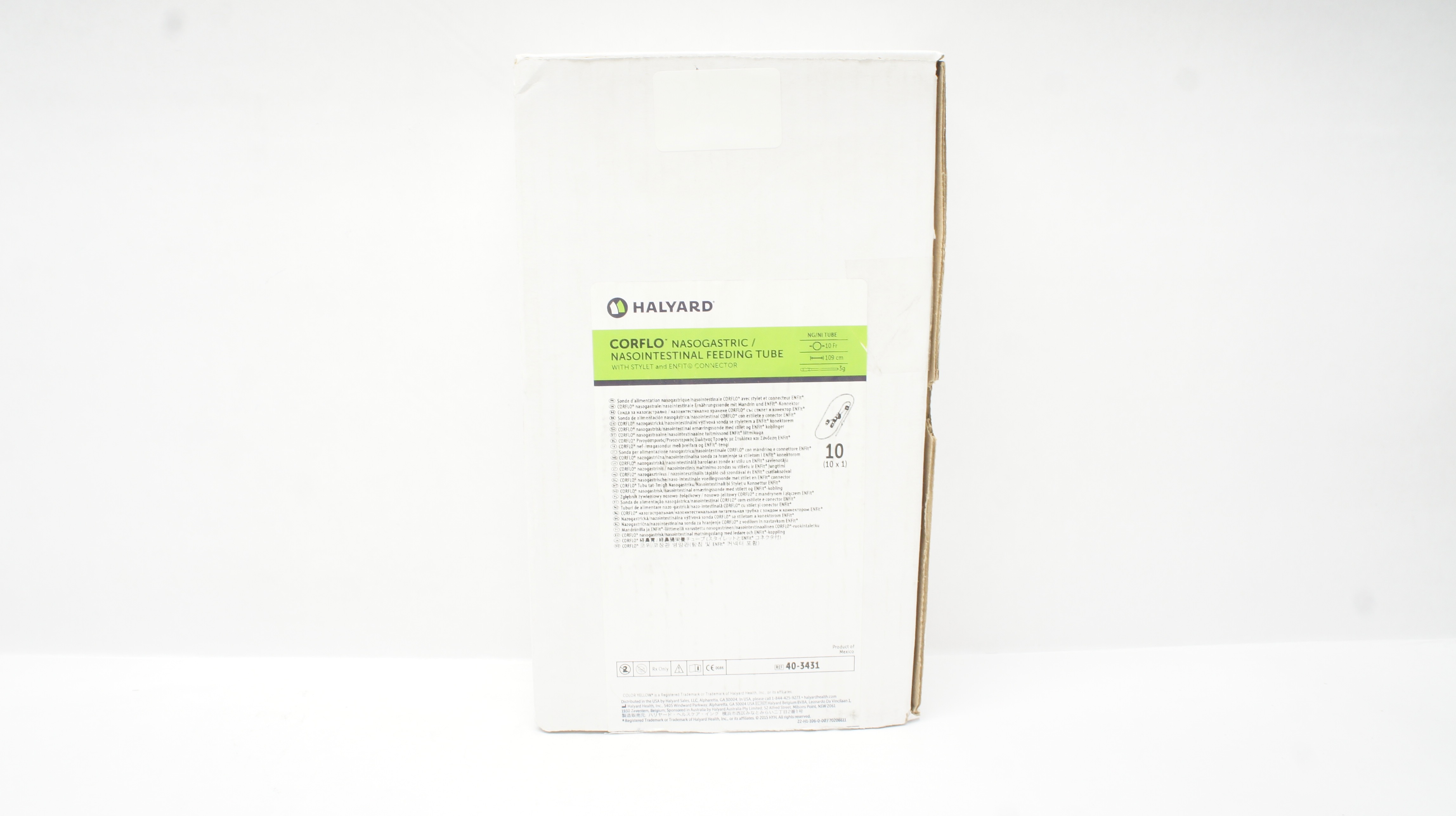 Halyard 40-3431 Corflo Nasogastric/Nasointestinal feeding Tube 10Fr - Box of 10