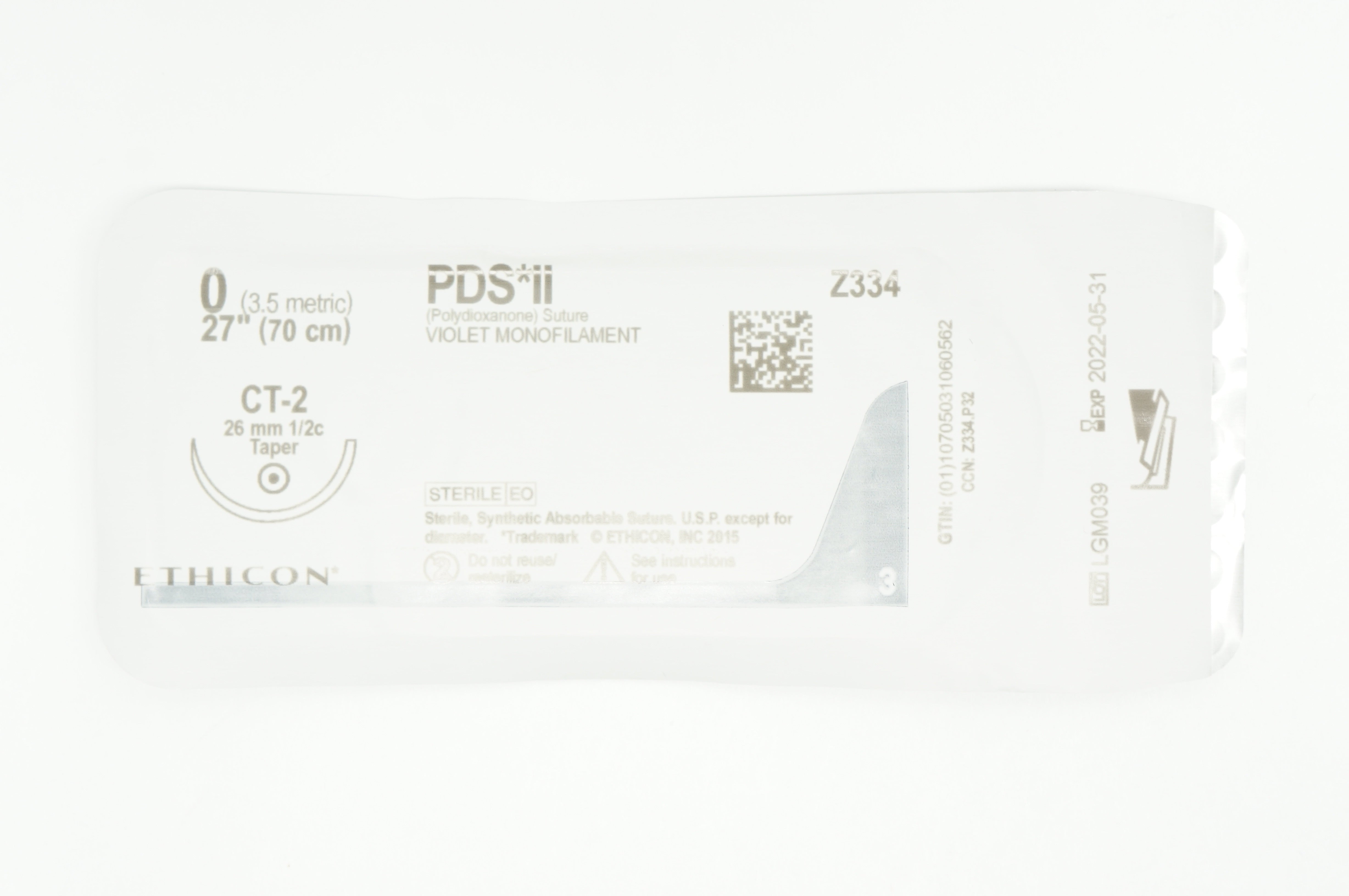 Ethicon Z334 0 PDS II CT-2, 26mm 1/2c Taper, 27inch