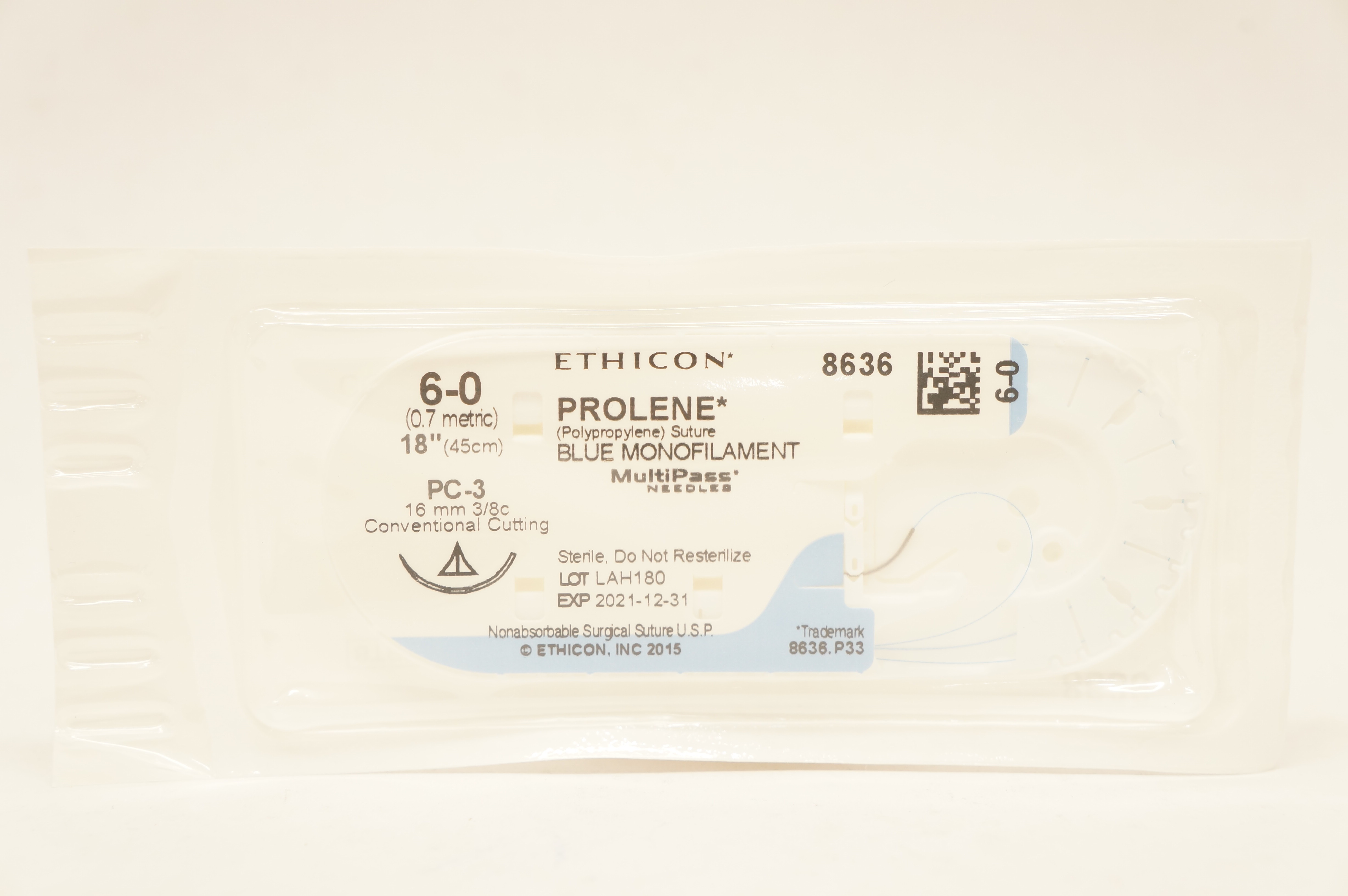 Ethicon 8636 6-0 PROLENE, PC-3, 16mm 3/8c, MultiPass, 18inch (x)
