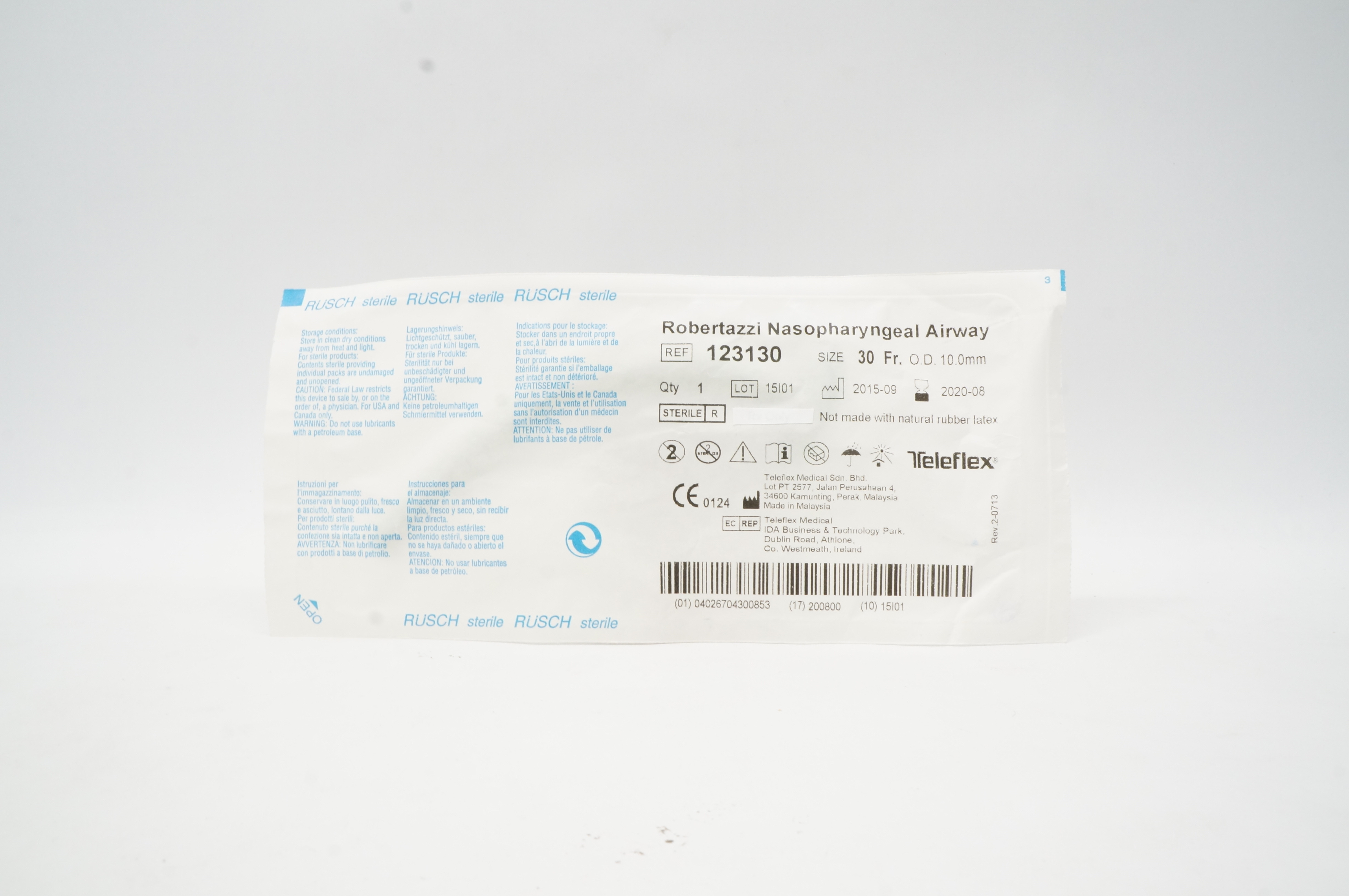 Teleflex 123130 Rusch Robertazzi Nasopharyngeal Airway 30Fr x 10.0mm O.D. (x)