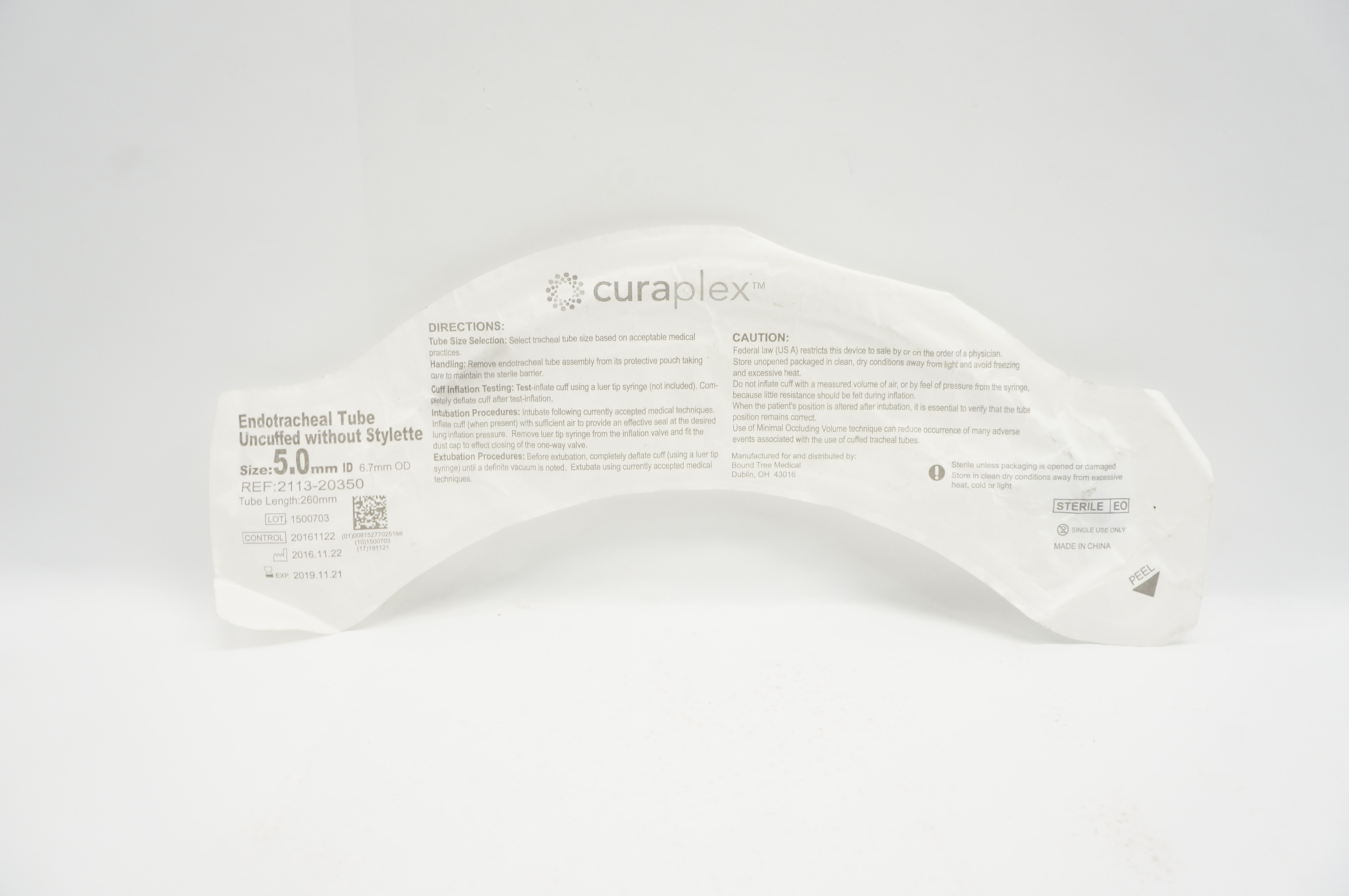 Curaplex 2113-20350 Endotracheal Tube, Uncuffed without Stylette 5.0 ID (x)