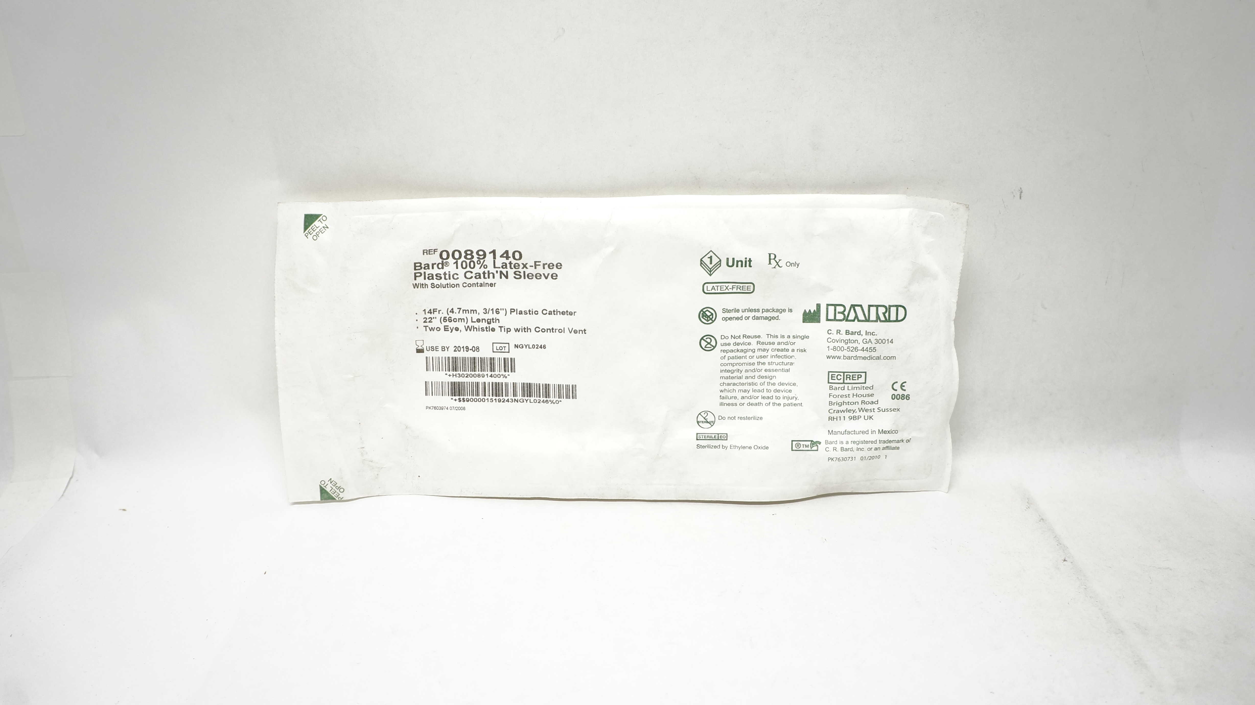 Bard 0089140 Latex-Free Plastic Cath'N Sleeve & Solution Container 14Fr (x)