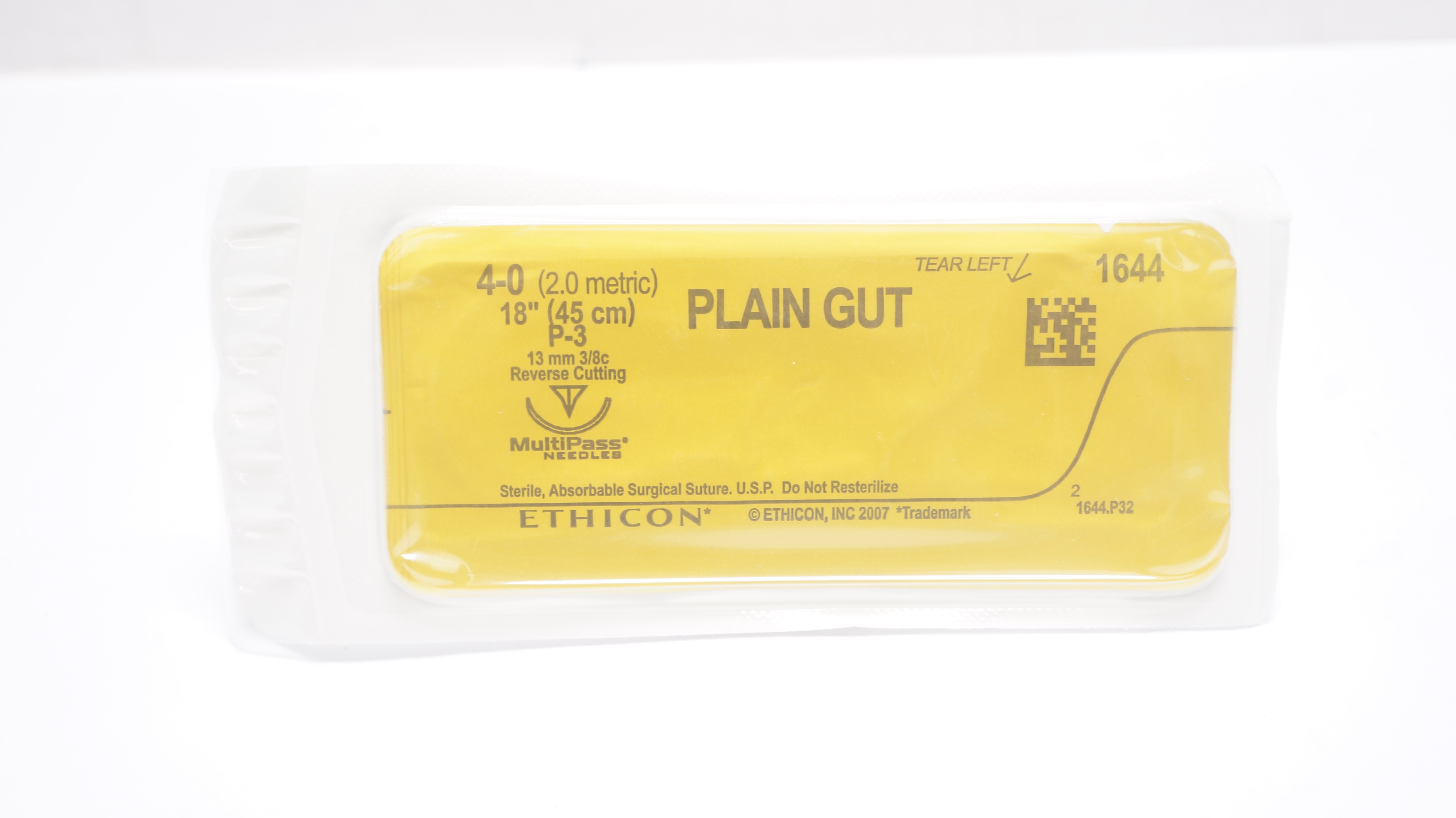 Ethicon 1644 4-0 PLAIN GUT Surgical Stre P-3 13mm 3/8c Reverse Cutting, 18inch
