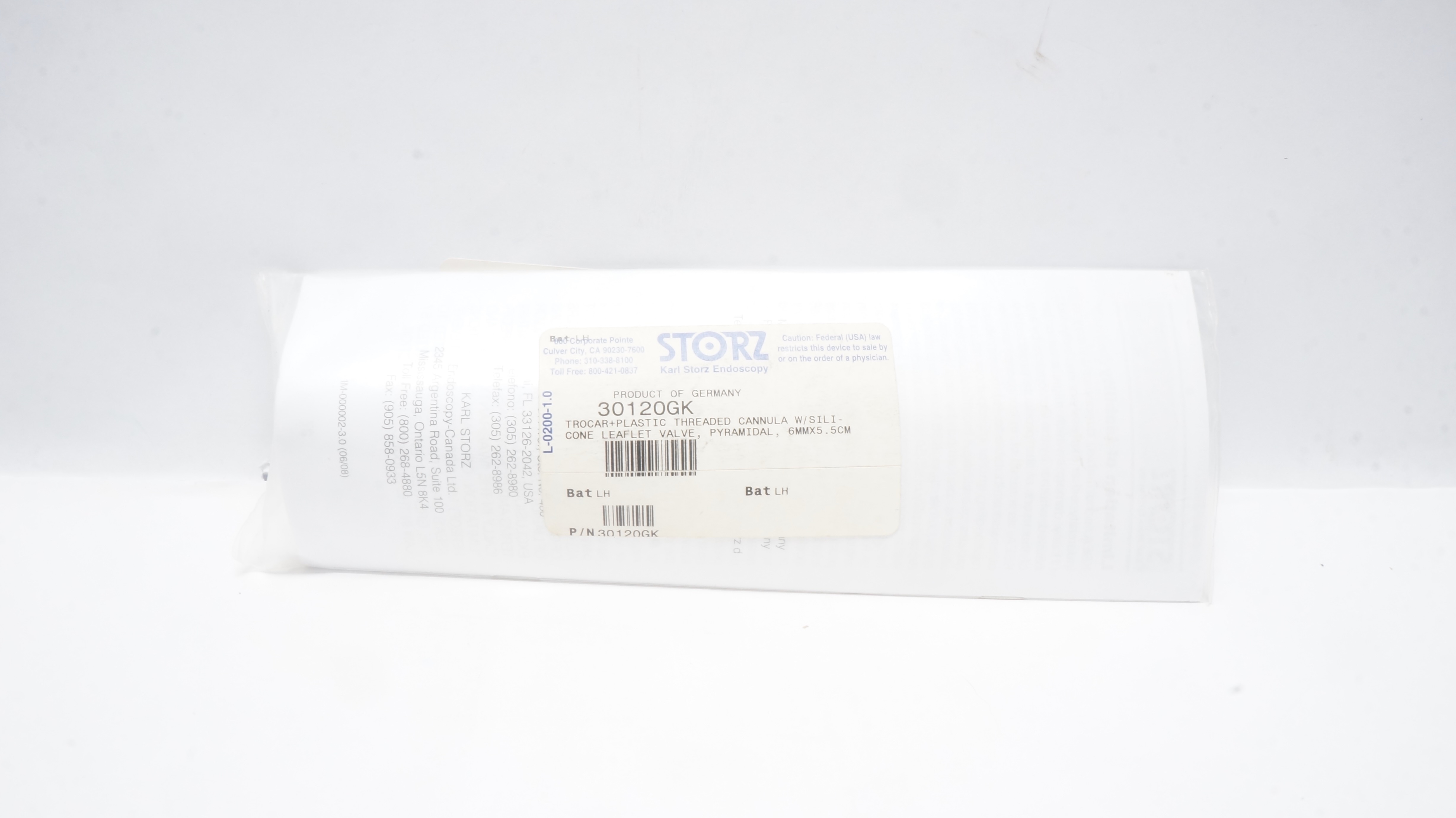 Karl Storz 30120GK Trocar Plastic Threaded Cannula W/Silicone Leaflet Valve