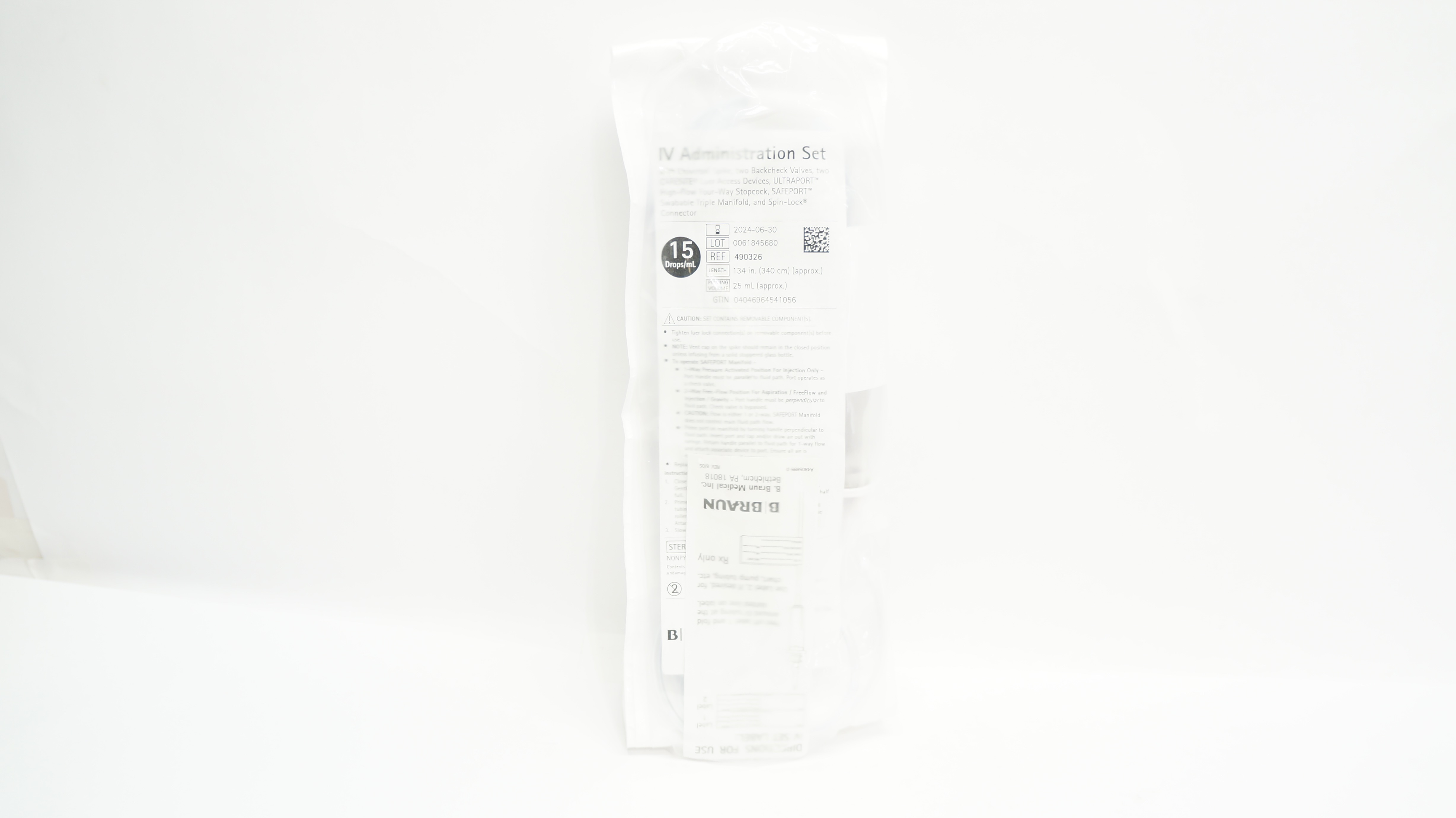 Braun 490326 IV Administration Set 134inch x 25mL 15 Drops/mL