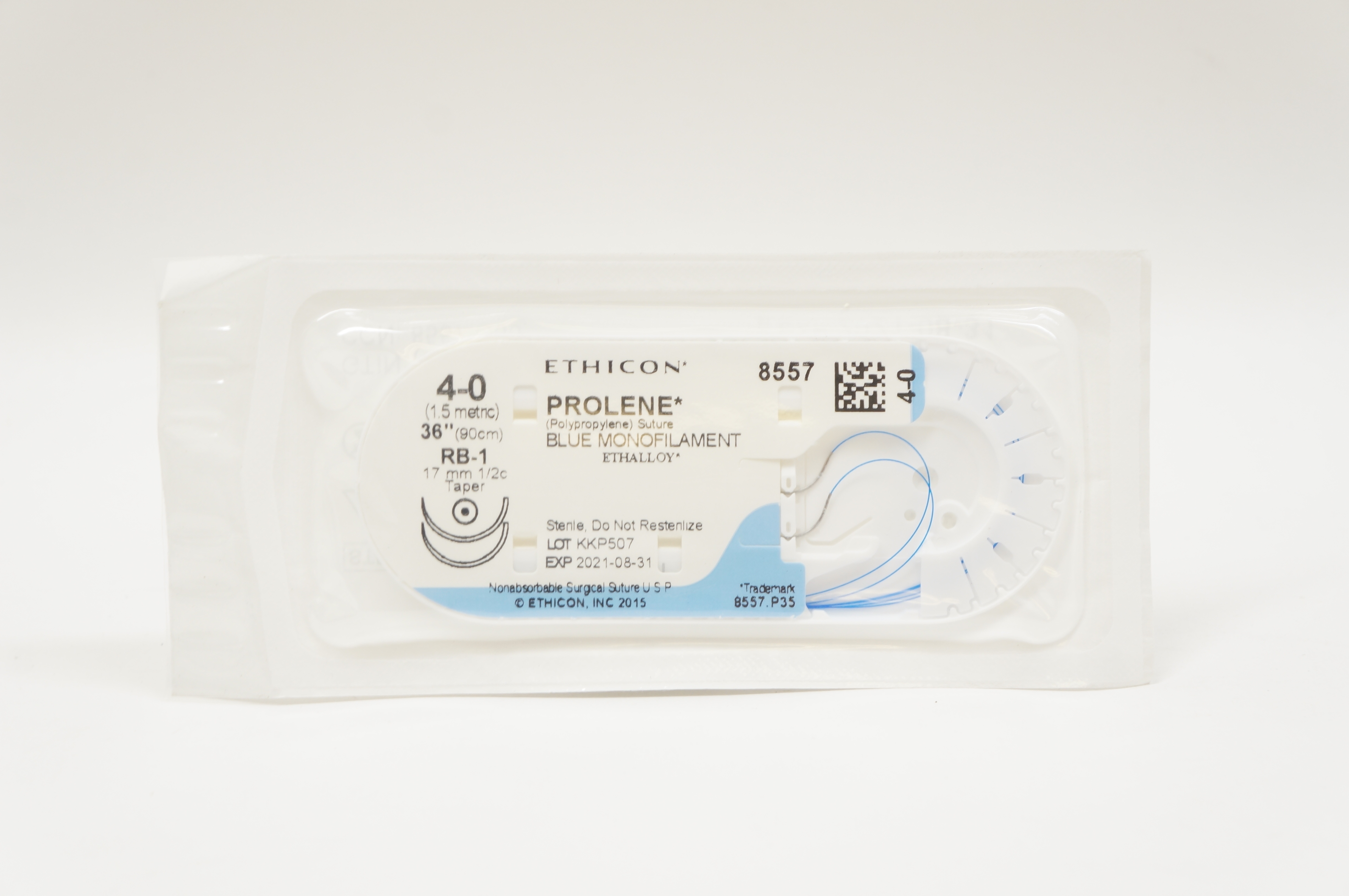 Ethicon 8557 40 PROLENE, RB1, 17mm 1/2c Taper, 36inch