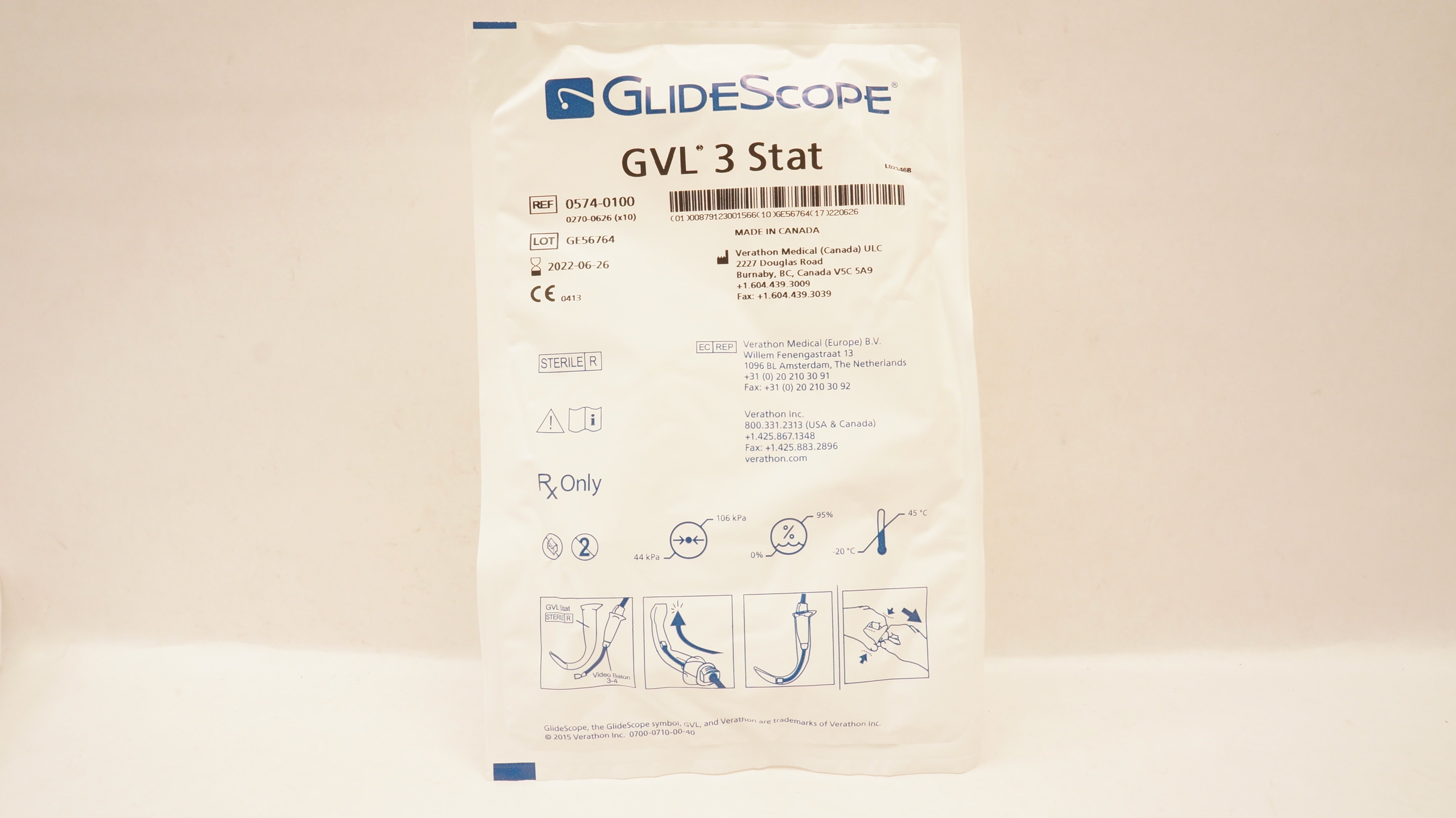 Verathon Medical 0574-0100 GlideScope  GVL 3 Stat (x)
