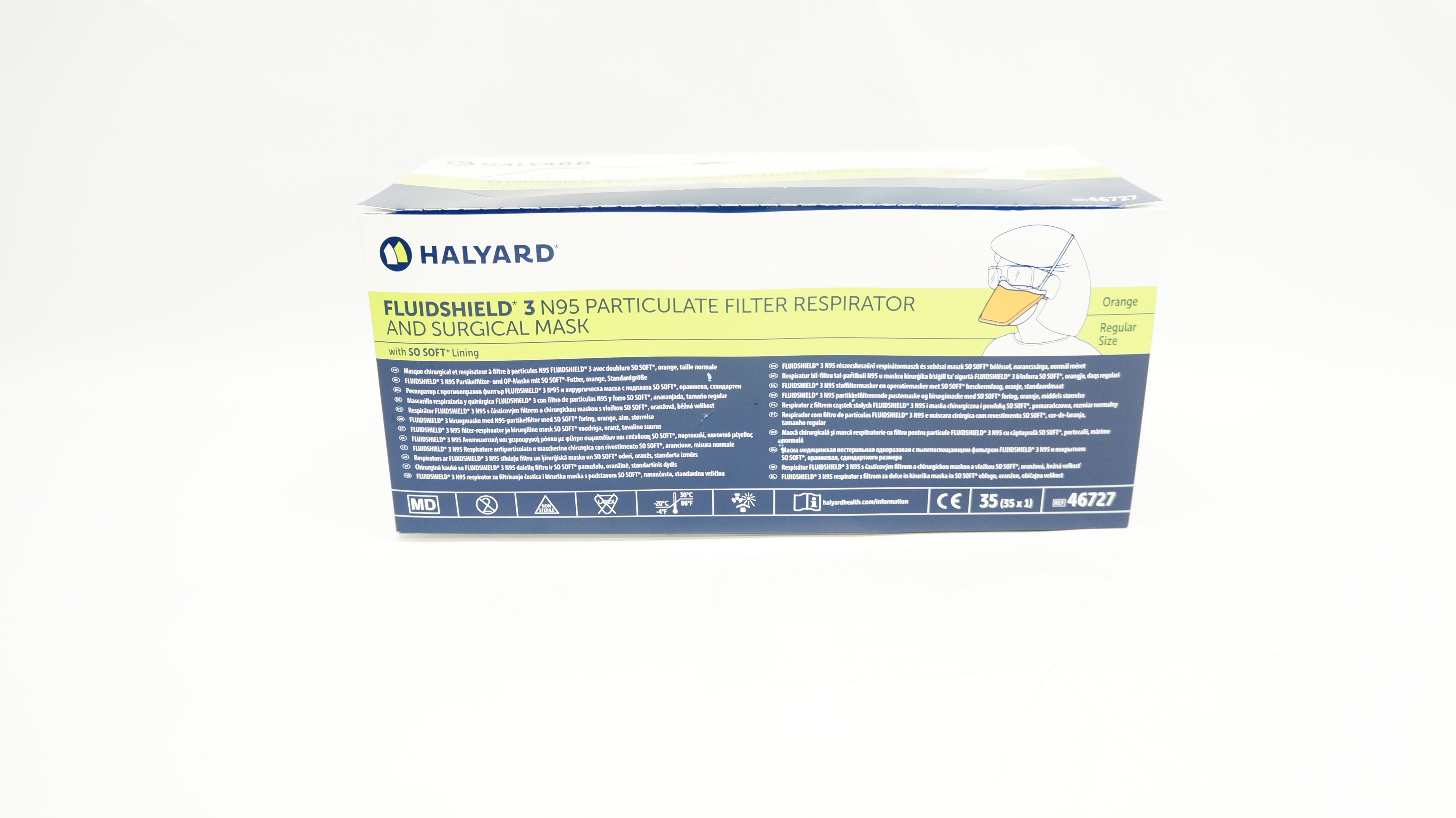 Halyard 46727 FluidShield 3 N95 Filter Respirator And Surgical Mask - Box of 35