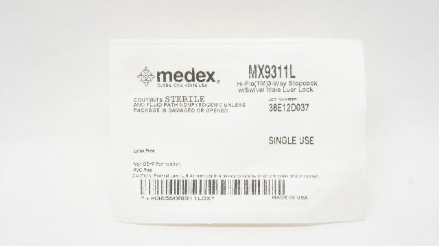 Smiths Medical MX9311L Hi-Flow 3-Way Stopcock W/Swivel Male Luer Lock