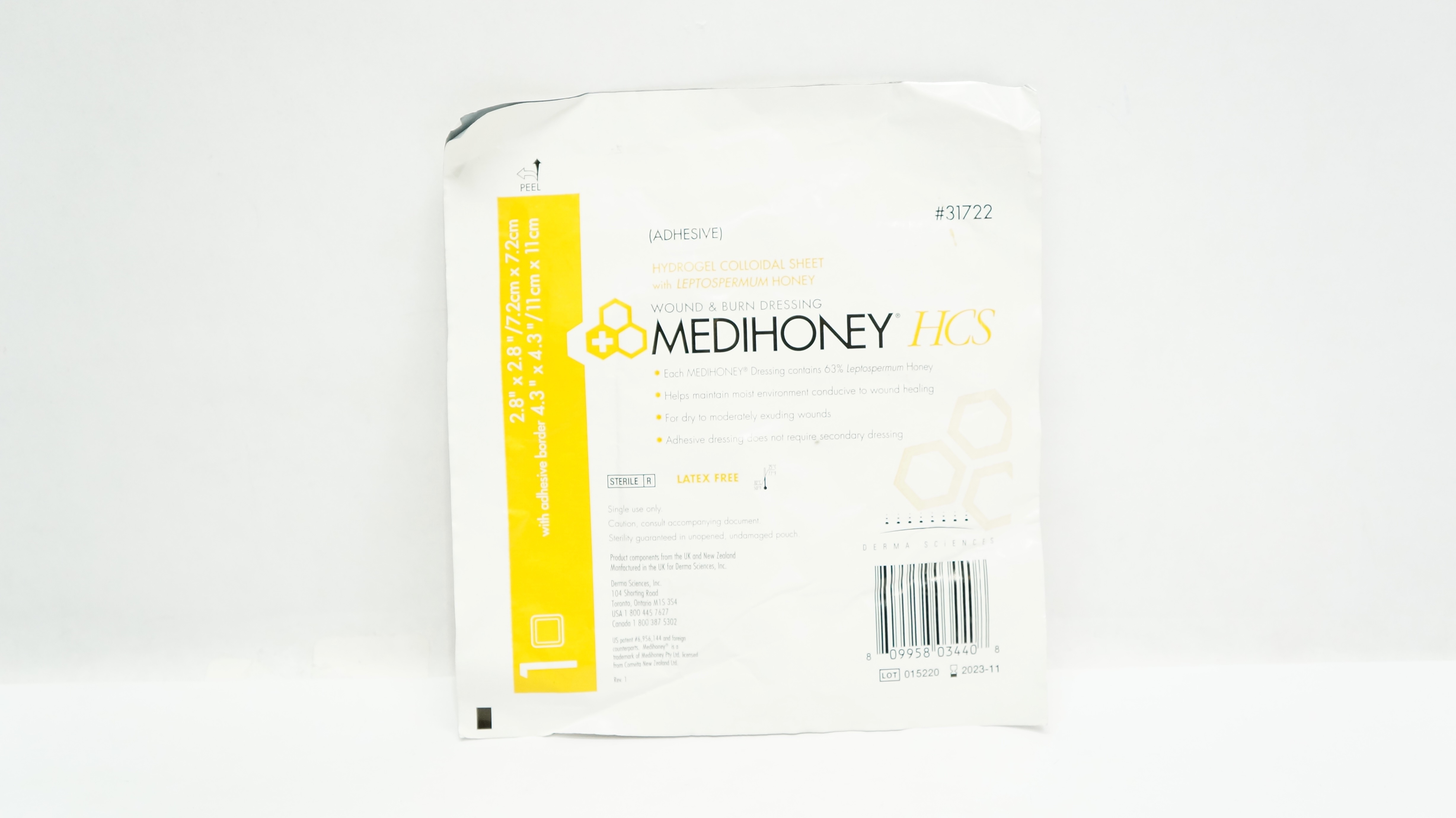 Derma Sciences 31722 Medihoney HCS Wound&Burn Dressing 2.8 x 2.8inch 4.3x4.3inch