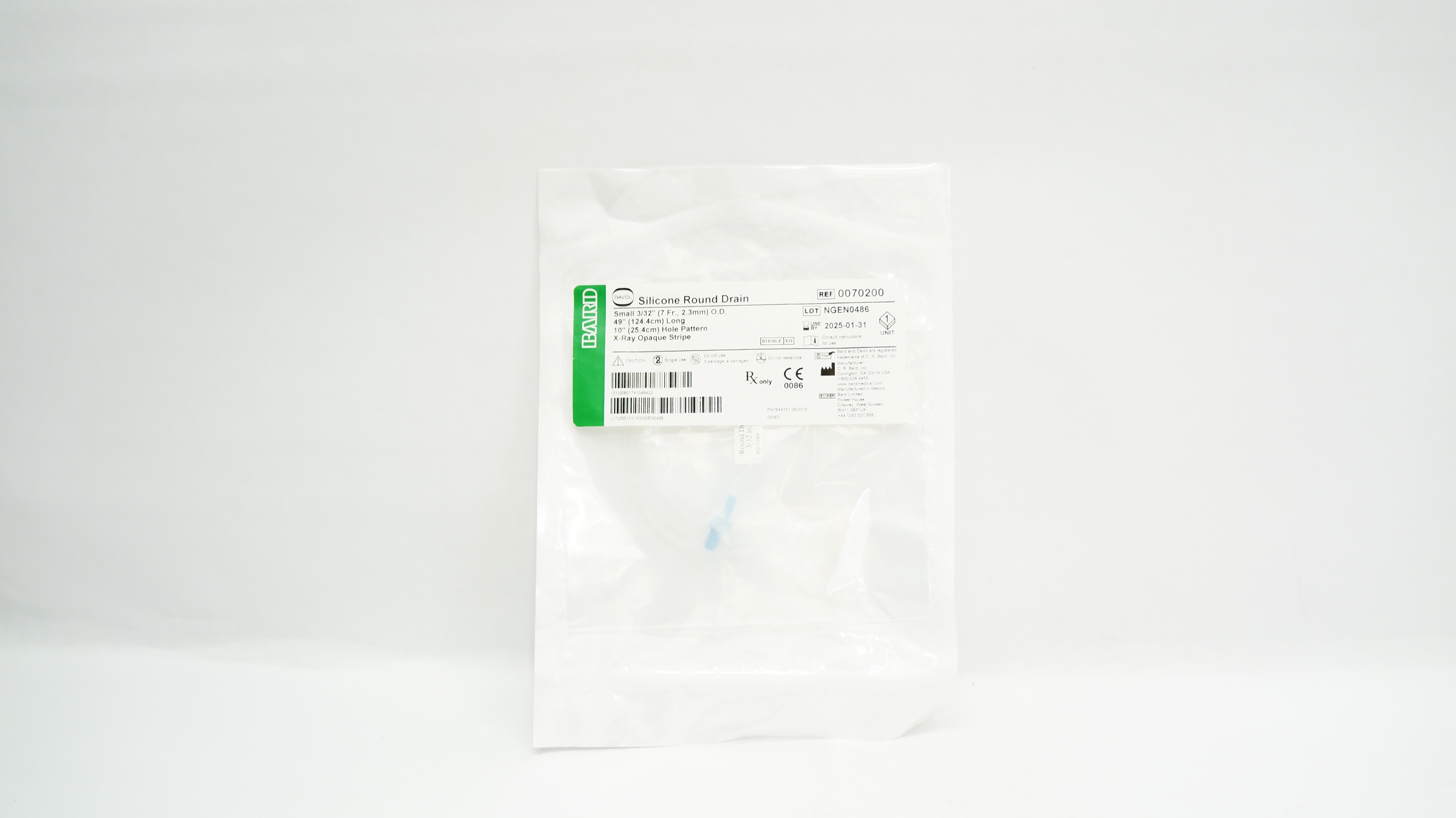 Bard 0070200 Davol Silicone Round Drain Small 3/32inch O.D. x 49inch x 10inch