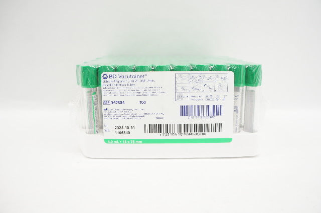 BD 367884 LH 75 USP Blood Collection Tubes 4.0mL 13 x 75mm - Box of 100