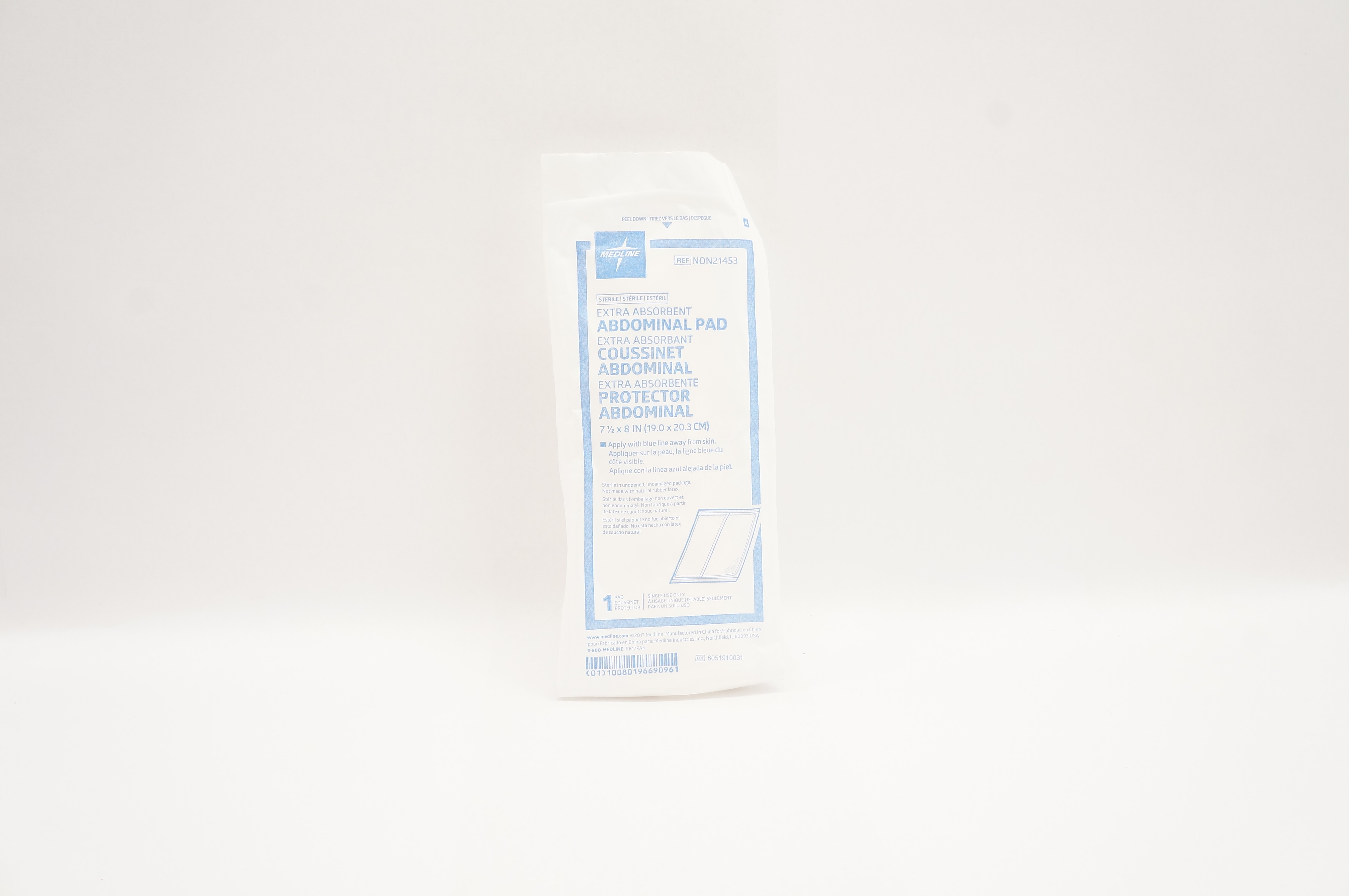 Medline NON21453 Extra Absorbent Abdominal Pad 7-1/2inch x 8inch