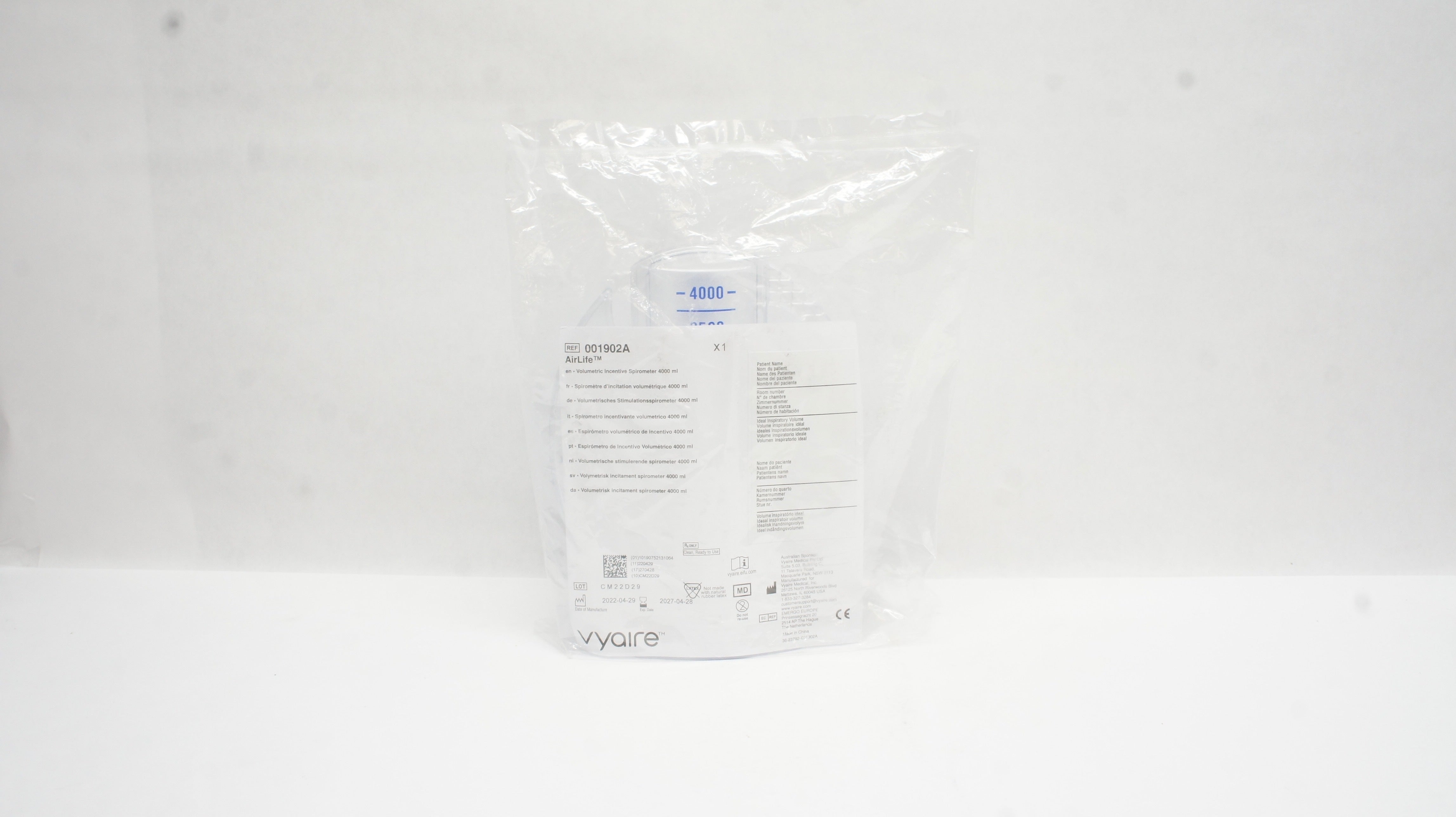 Vyaire 001902A AirLife Volumetric Incentive Spirometer 4000 ml