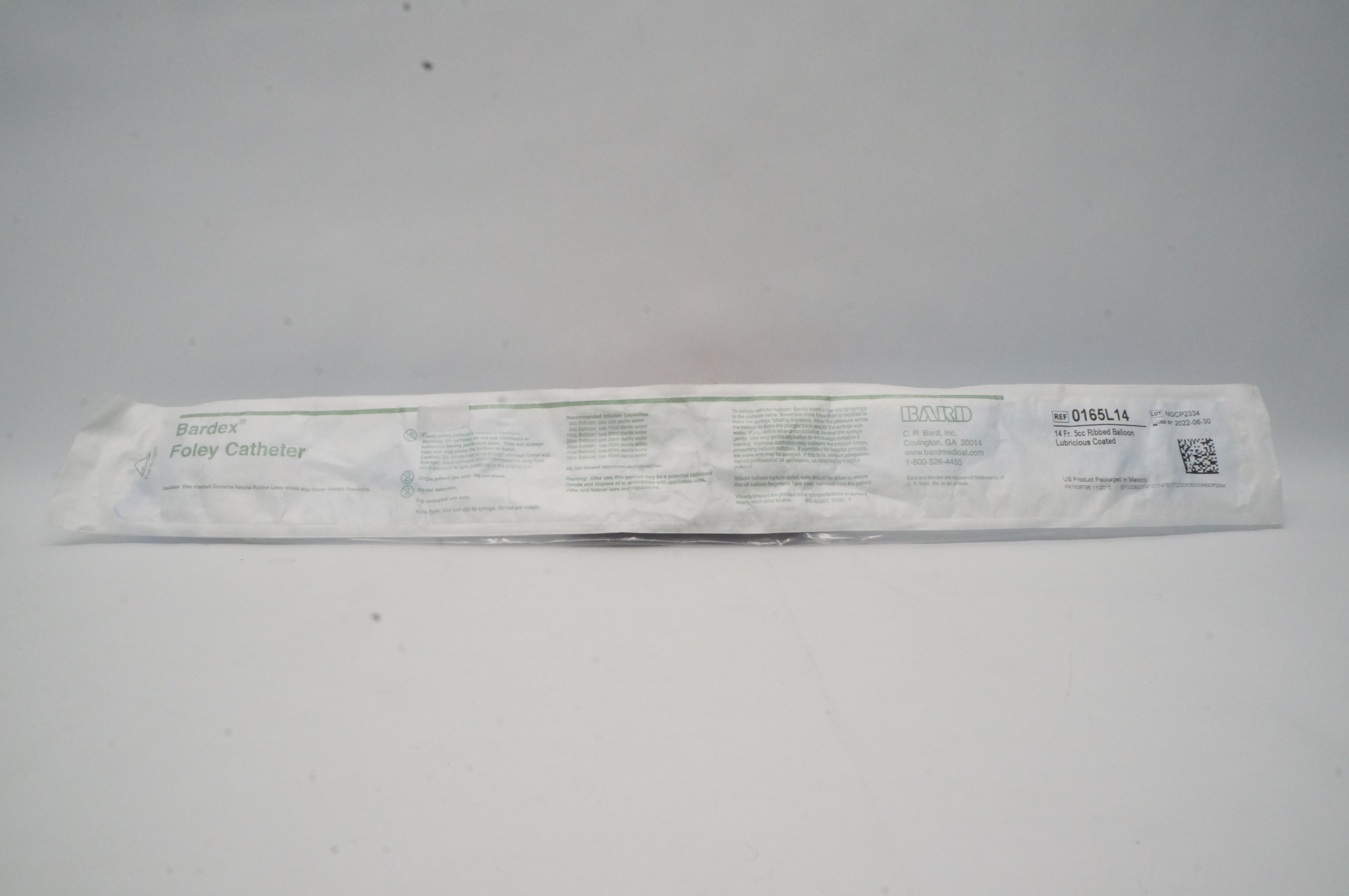 Bard 0165L14 Bardex Foley Cath. 14Fr, 5cc Ribbed Balloon Lubricious Coated