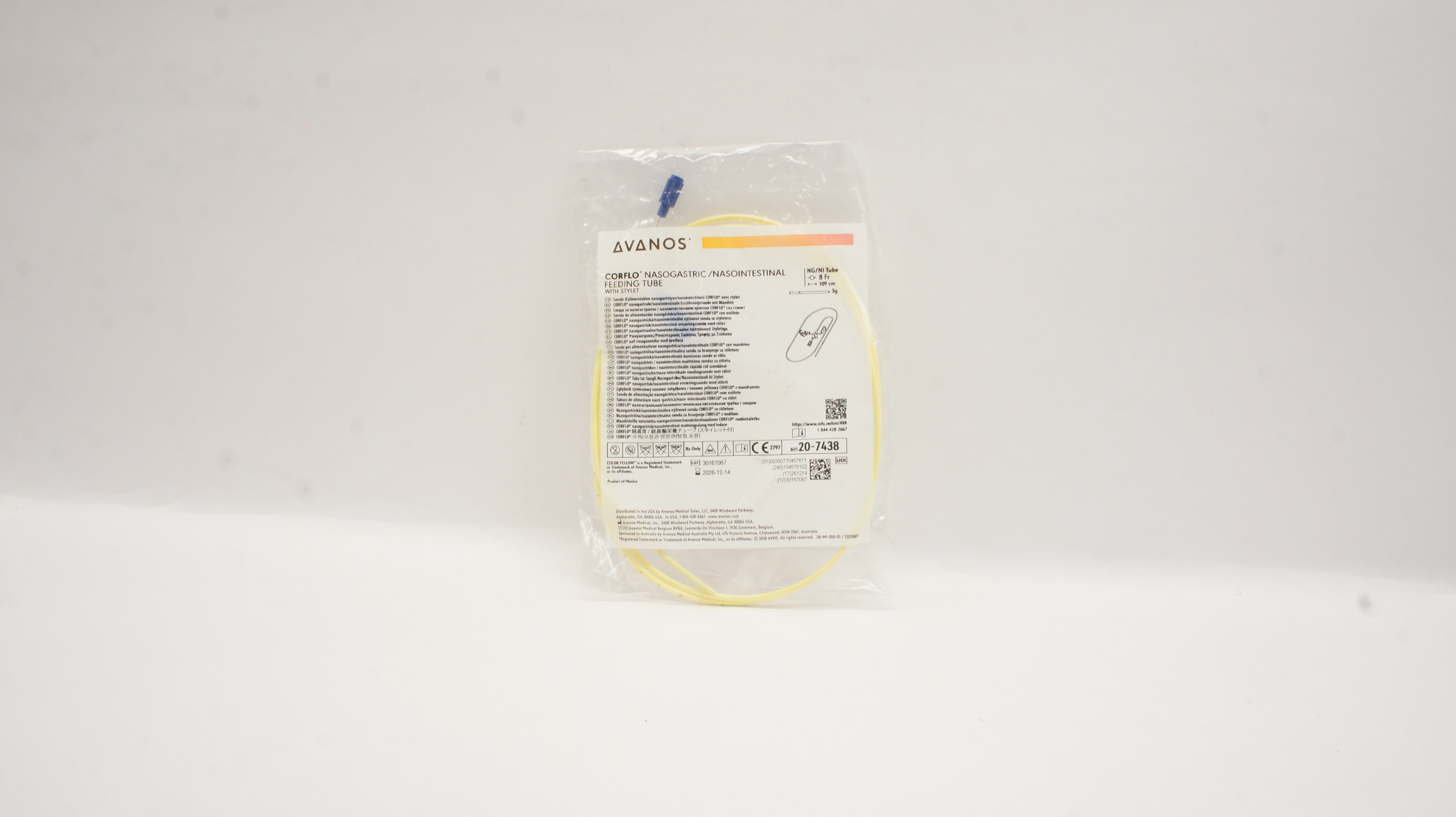 Avanos 20-7438 CORFLO Nasogastric/Nasointestinal Feeding Tube 8Fr x 109cm