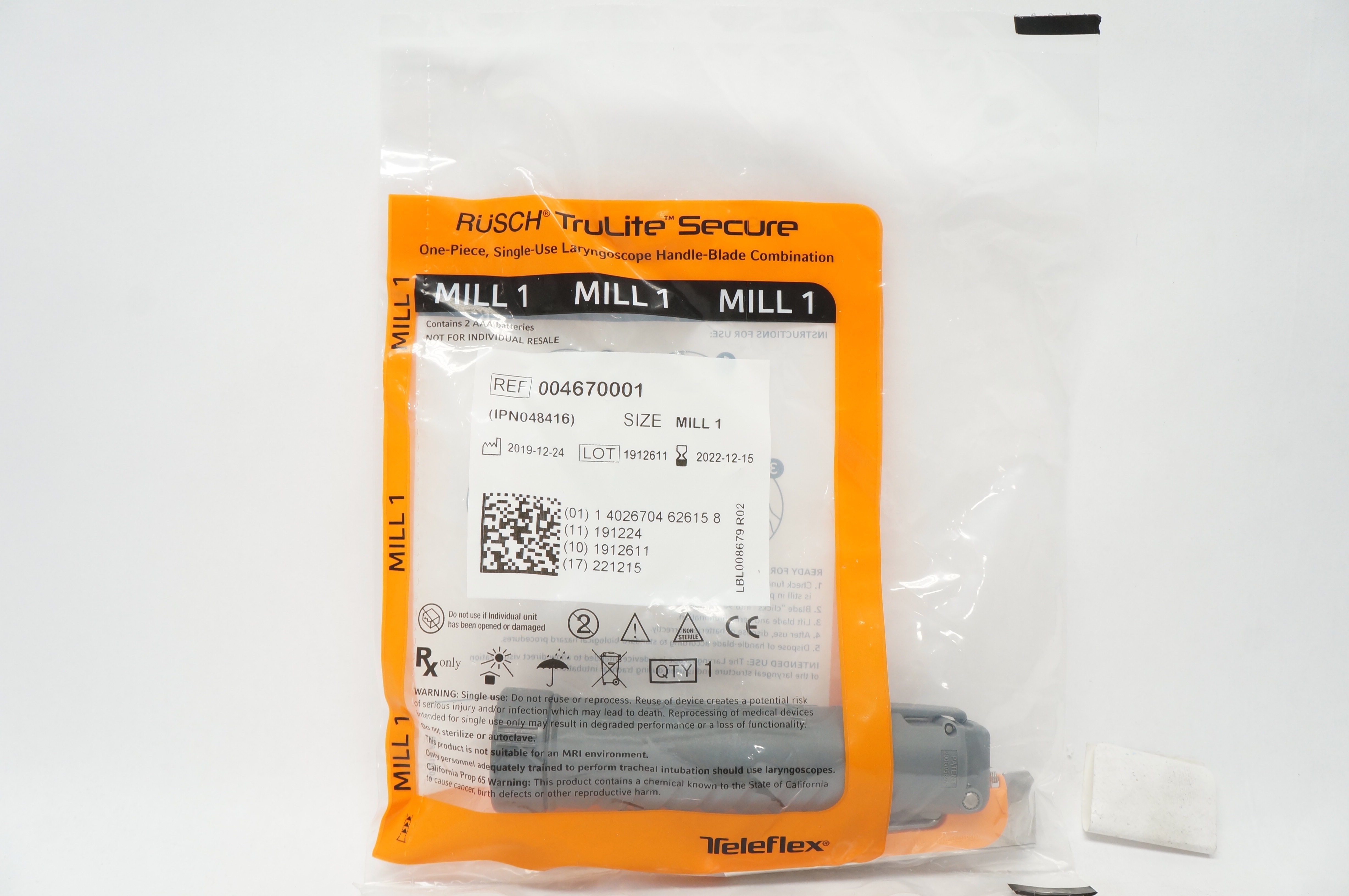 Teleflex 004670001 Rusch TruLite Secure Laryngoscope Handle-Blade Mill 1