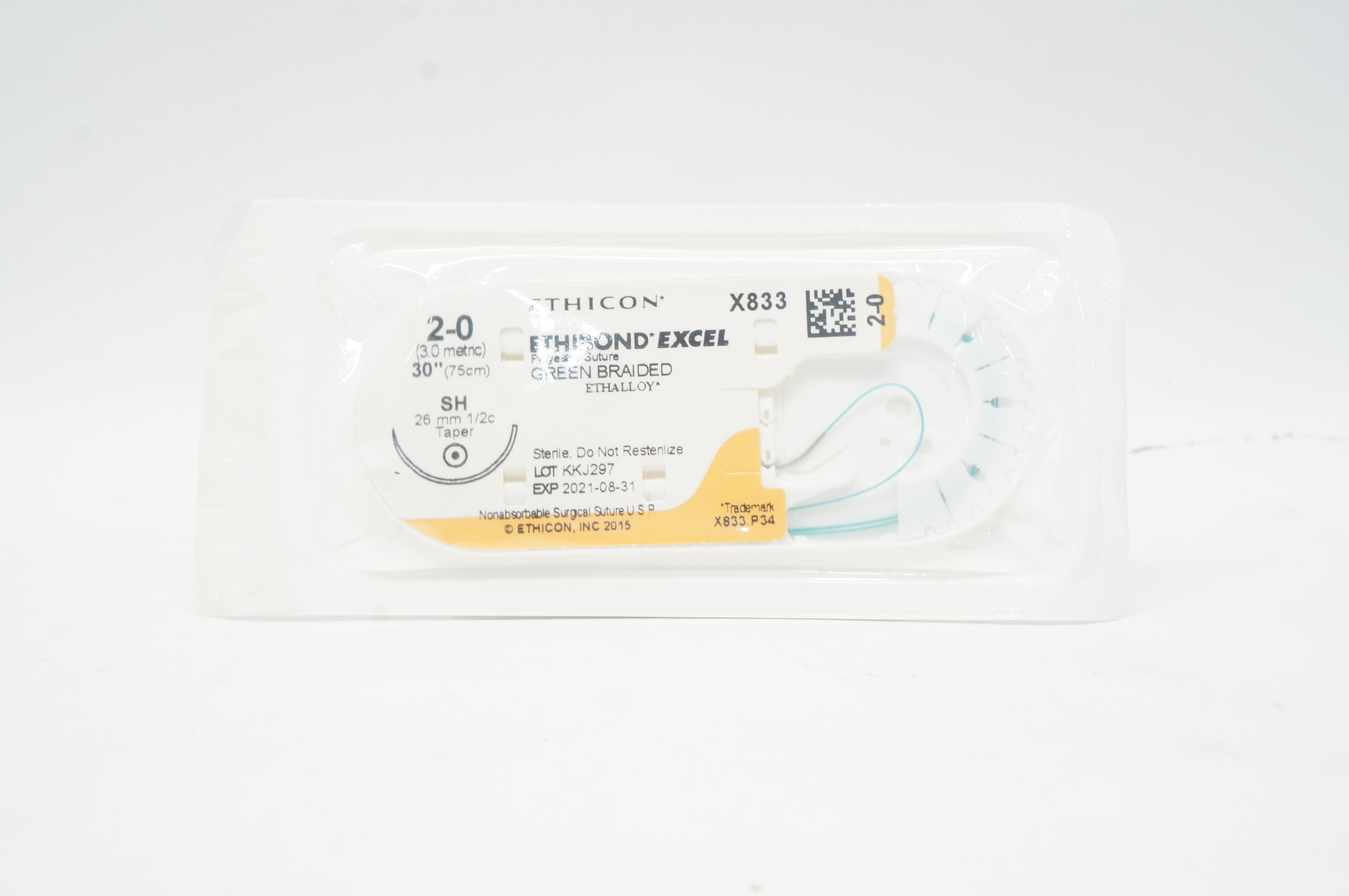 Ethicon X833 2-0 ETHIBOND EXCEL SH 26mm 1/2c Taperpoint 30inch