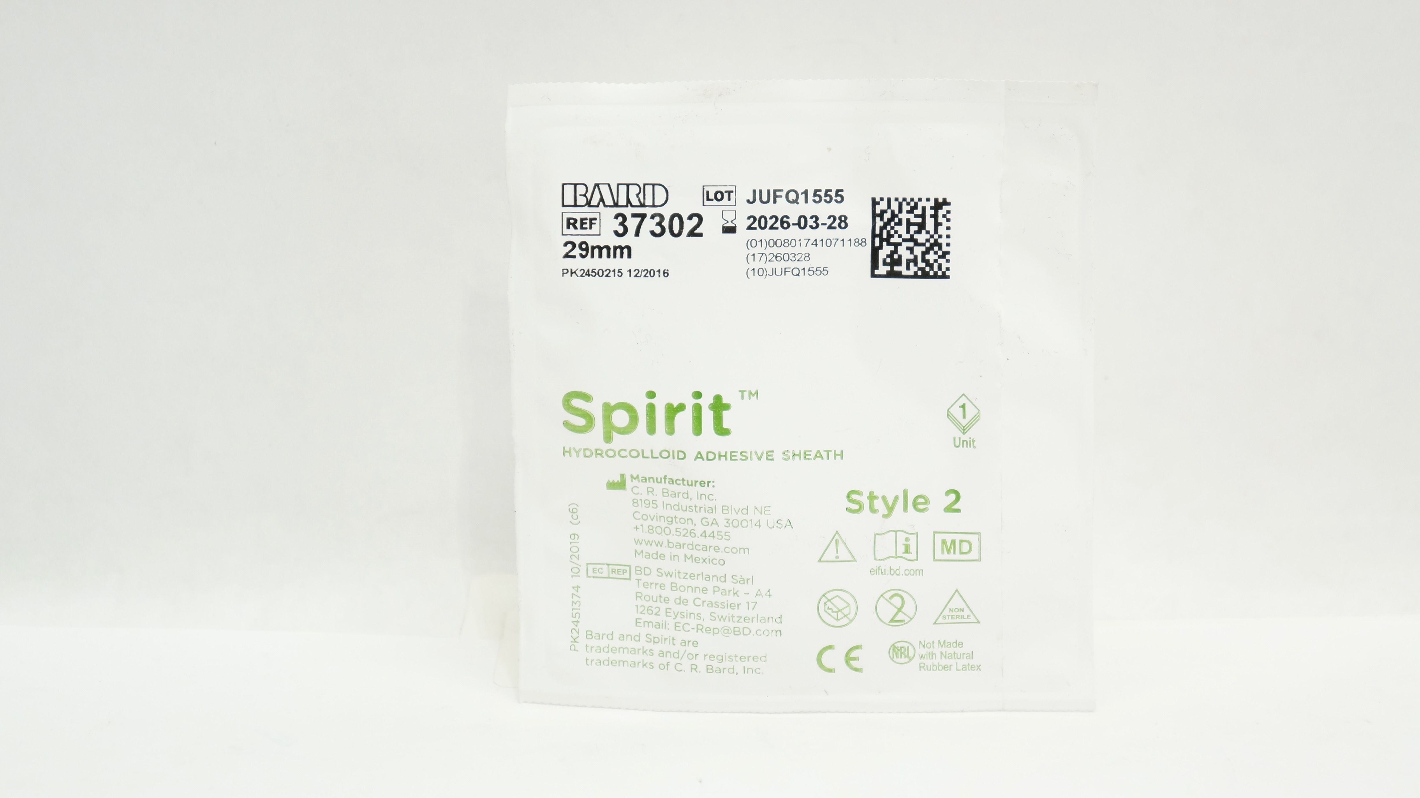 Bard 37302 Spirit Hydrocolloid Adhesive Sheath Style 2, 29mm