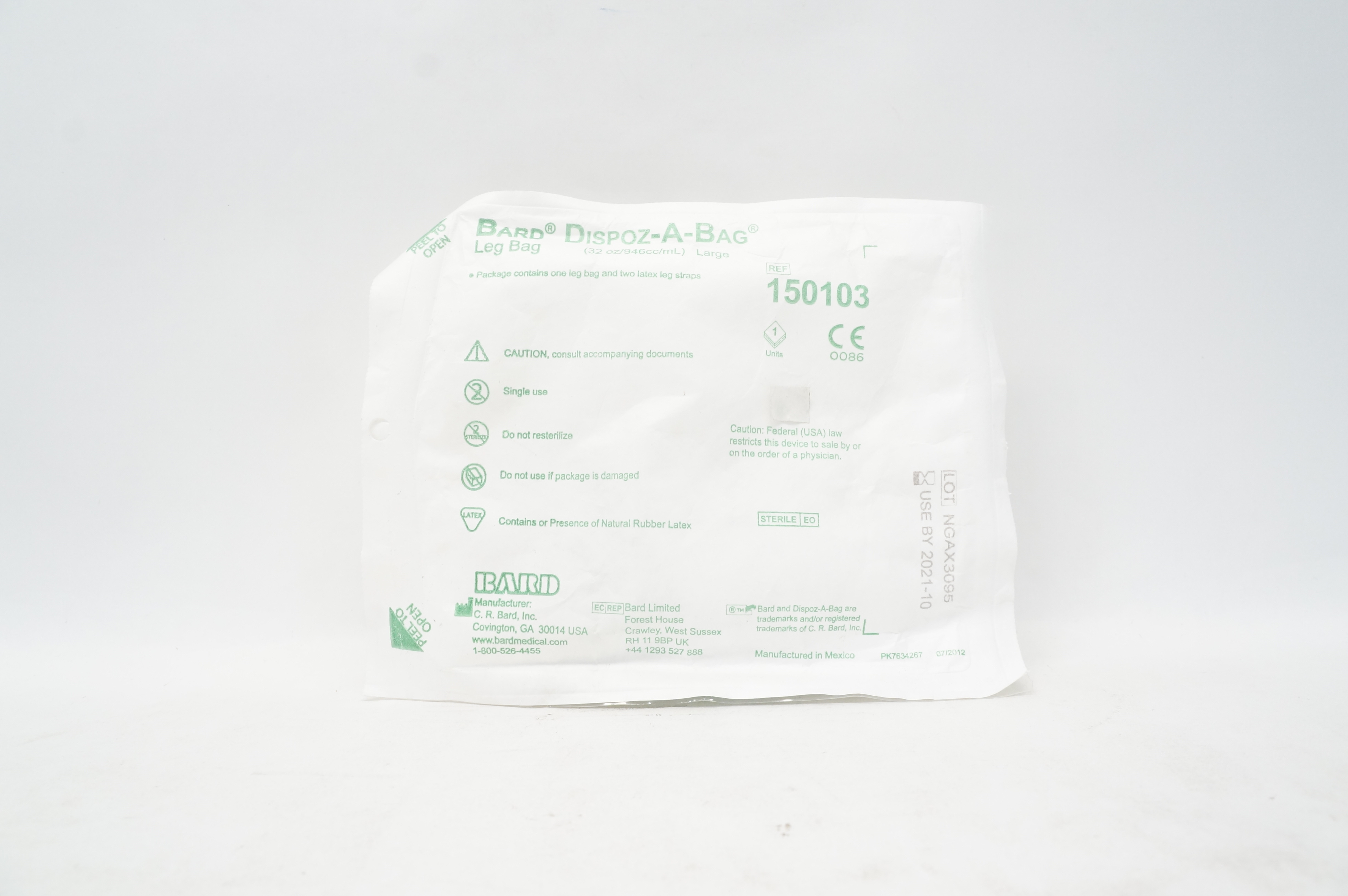 Bard 150103 Dispoz-A-Bag Leg Bag, Large 32oz/946cc/mL
