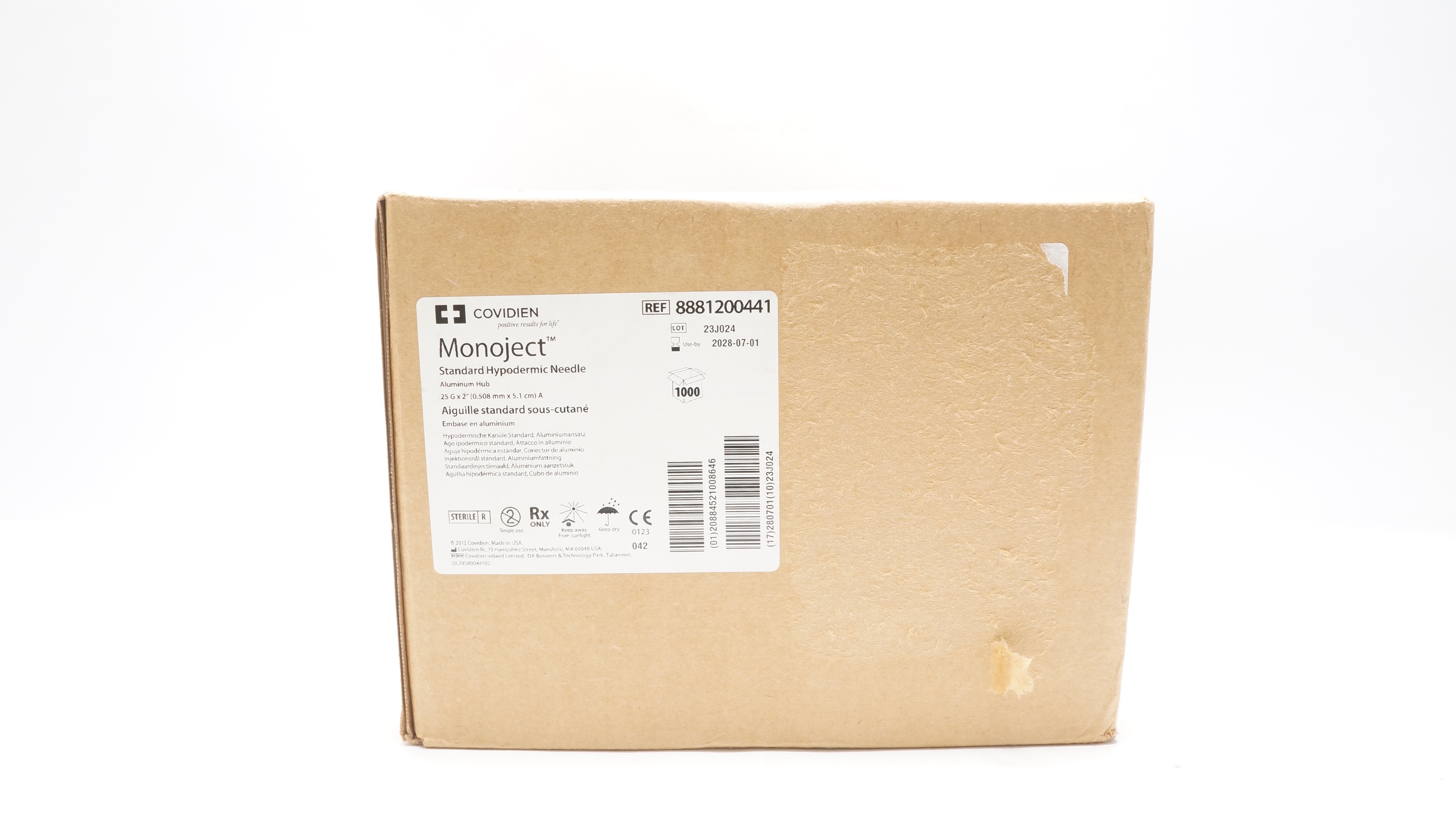 Covidien 8881200441 Monoject Standard Hypodermic Ndle 25Gx2inch - Box of 1000