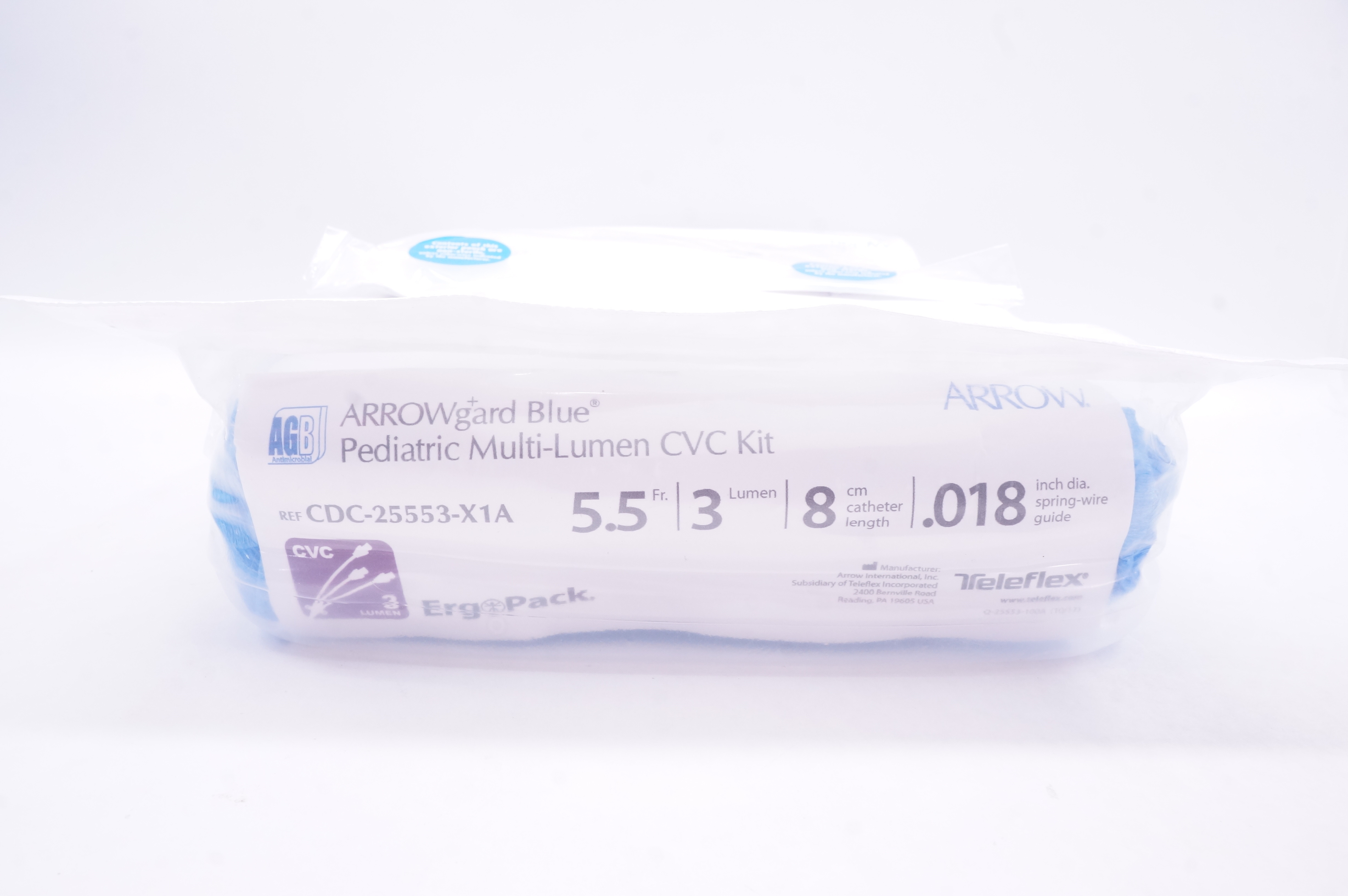Arrow CDC-25553-X1A Blue Pediatric Multi-Lumen CVC Kit 5.5Fr 3 Lumen 8cm