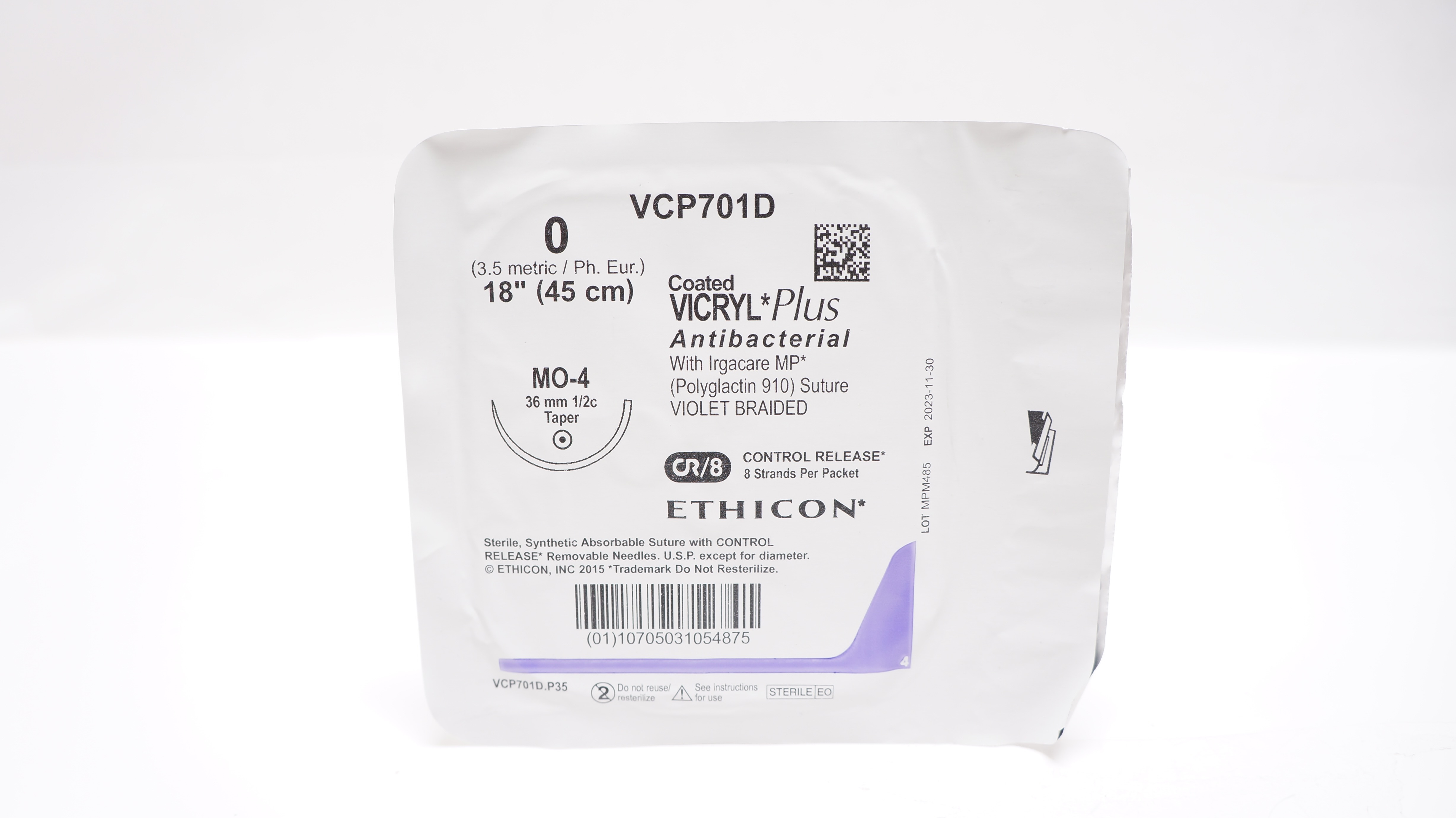 Ethicon VCP701D 0 VICRYL Plus, MO-4, 36mm 1/2c Taper, 18inch (x)