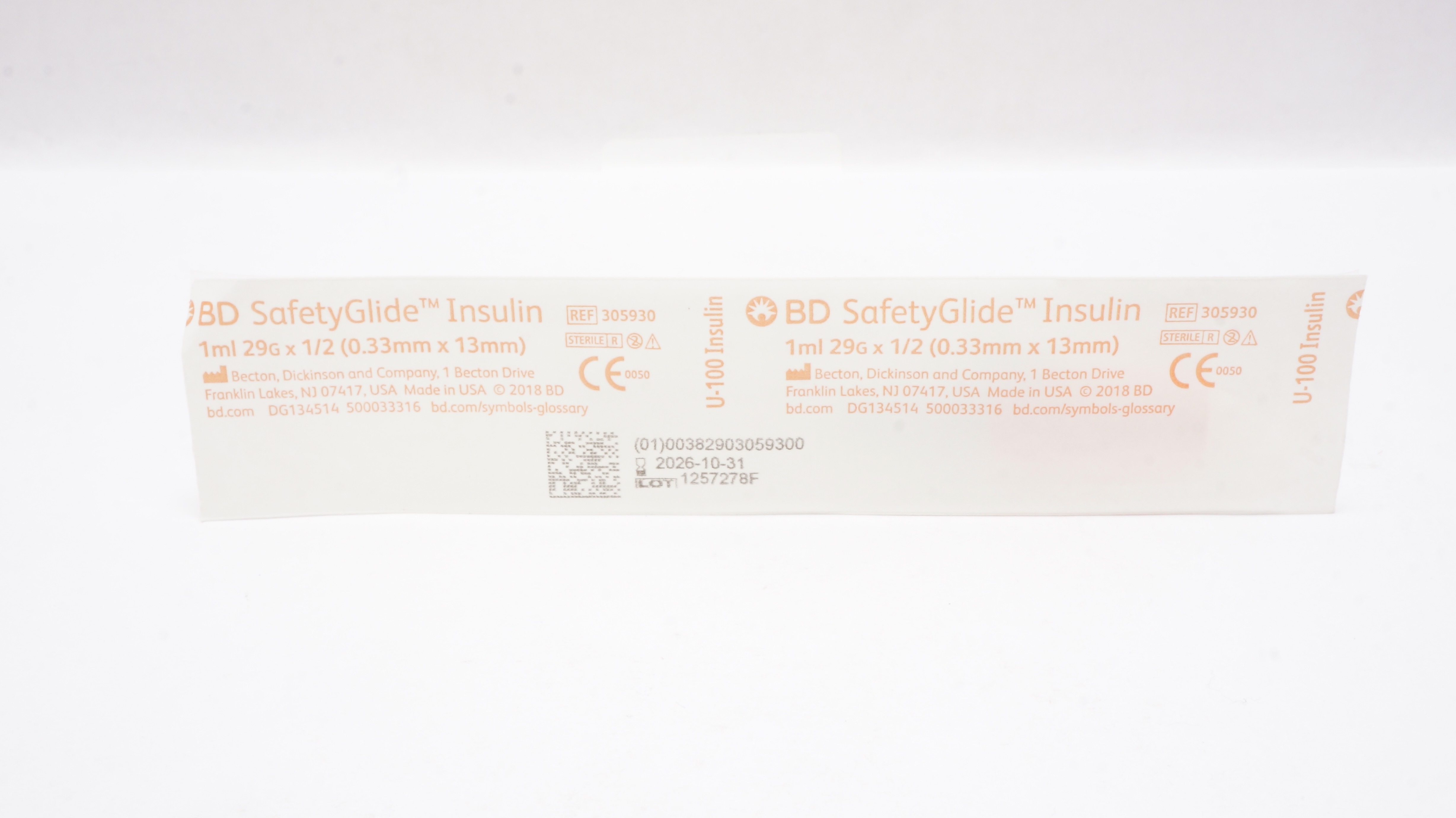 BD 305930 SafetyGlide U-100 Insulin 1ml 29G x 1/2inch