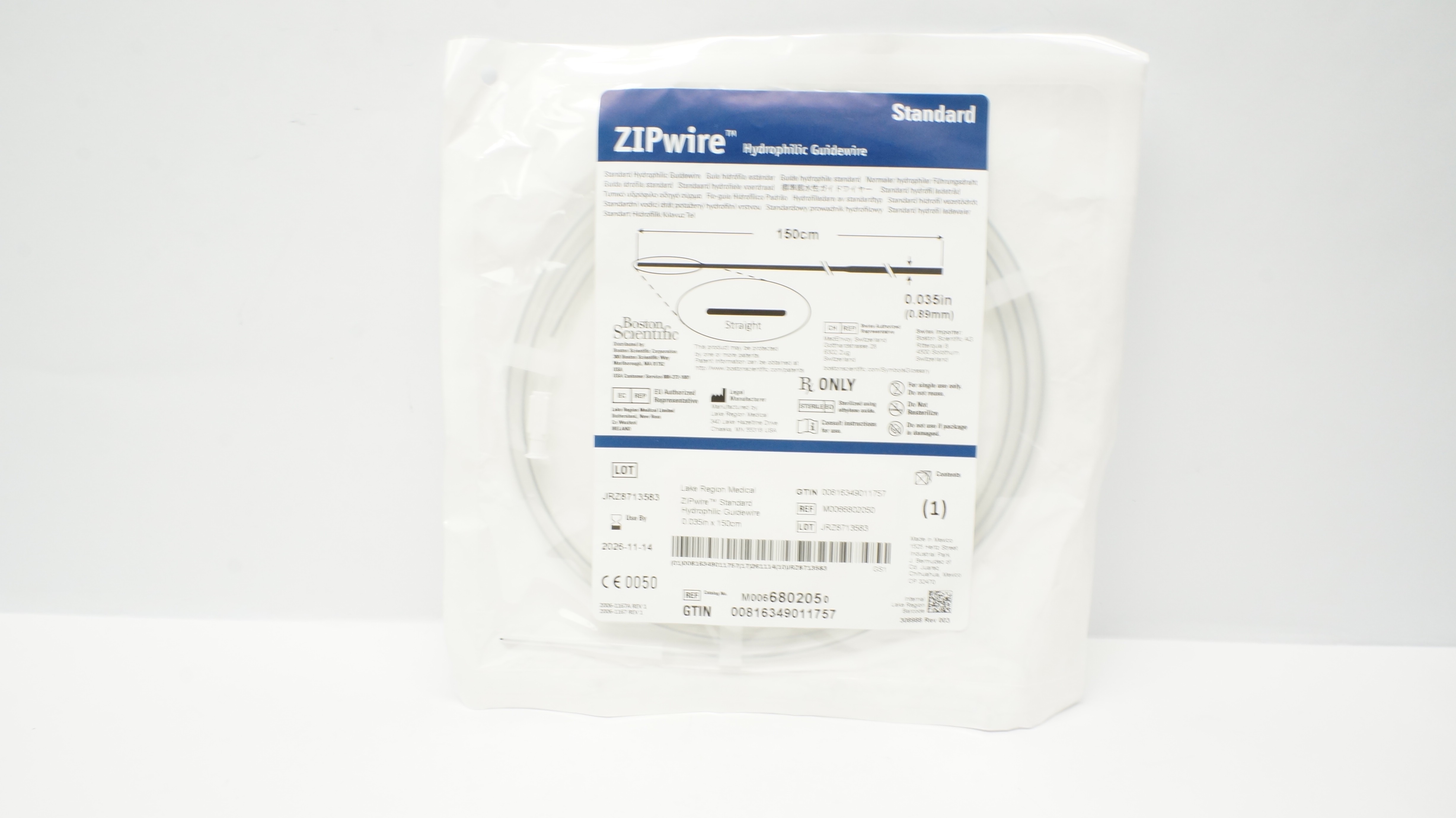 Boston Scientific 680205 Standard Hydrophilic Guide Wire 0.035inch x 150cm