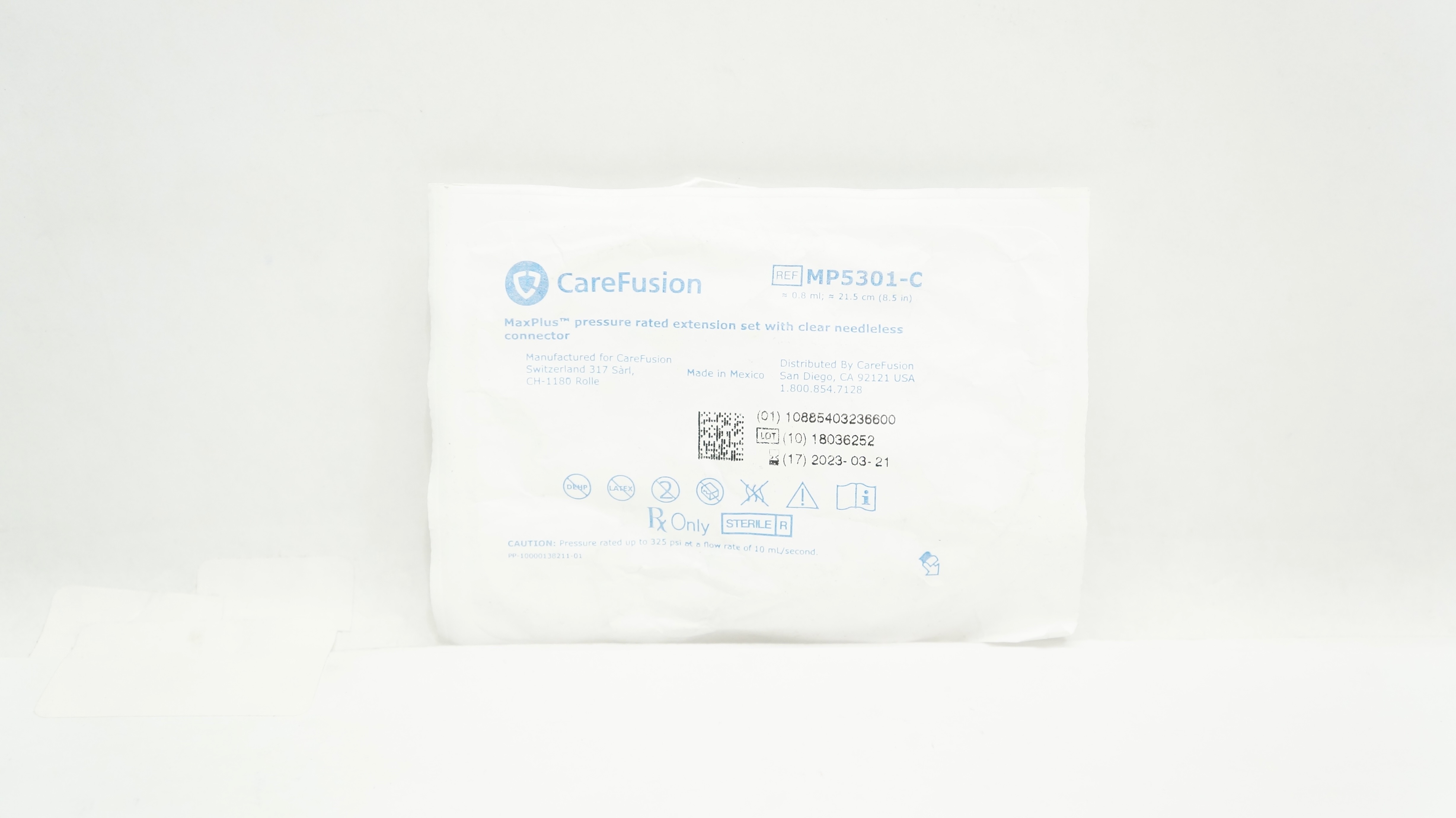 CareFusion MP5301-C MaxPlus Pressure Rated Extension Set 8.5inchx0.8ml (Appr)(x)