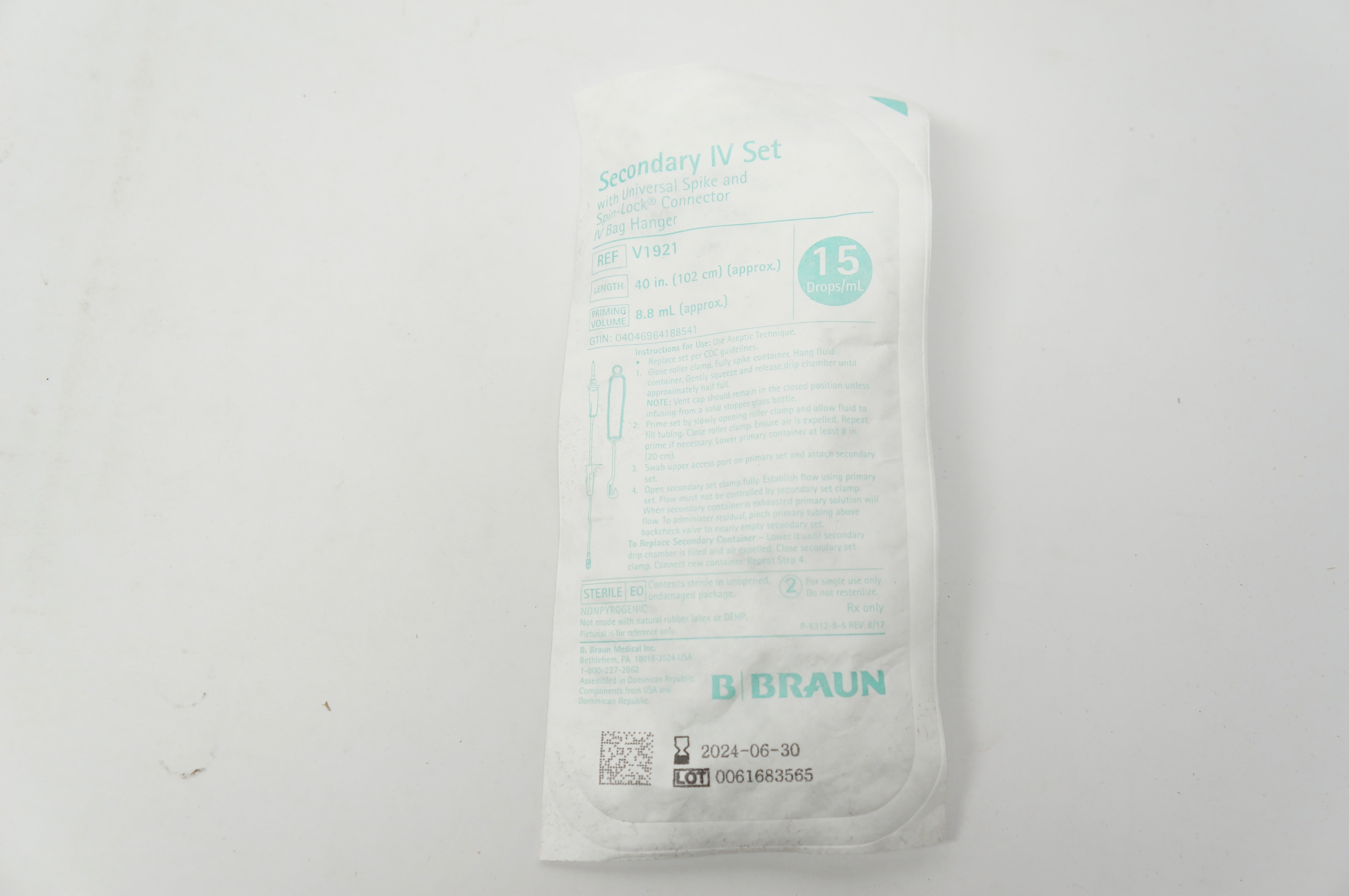 Braun V1921 Secondary IV or Transfer Set 15mL, 40inch