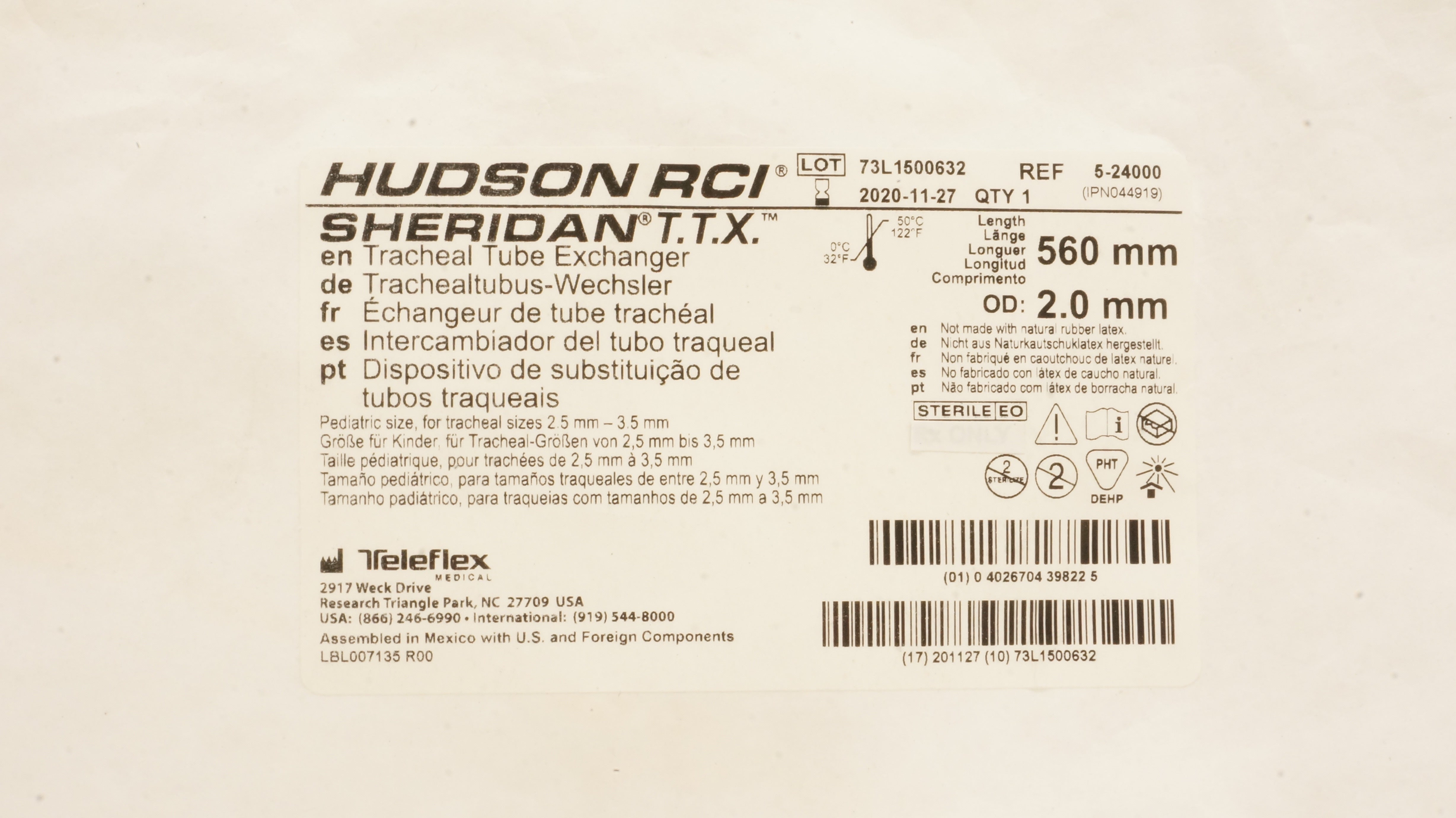 Teleflex 5-24000 Hudson RCI Sheridan T.T.X. Tracheal Tube Exchanger 560x2.0mm(x)
